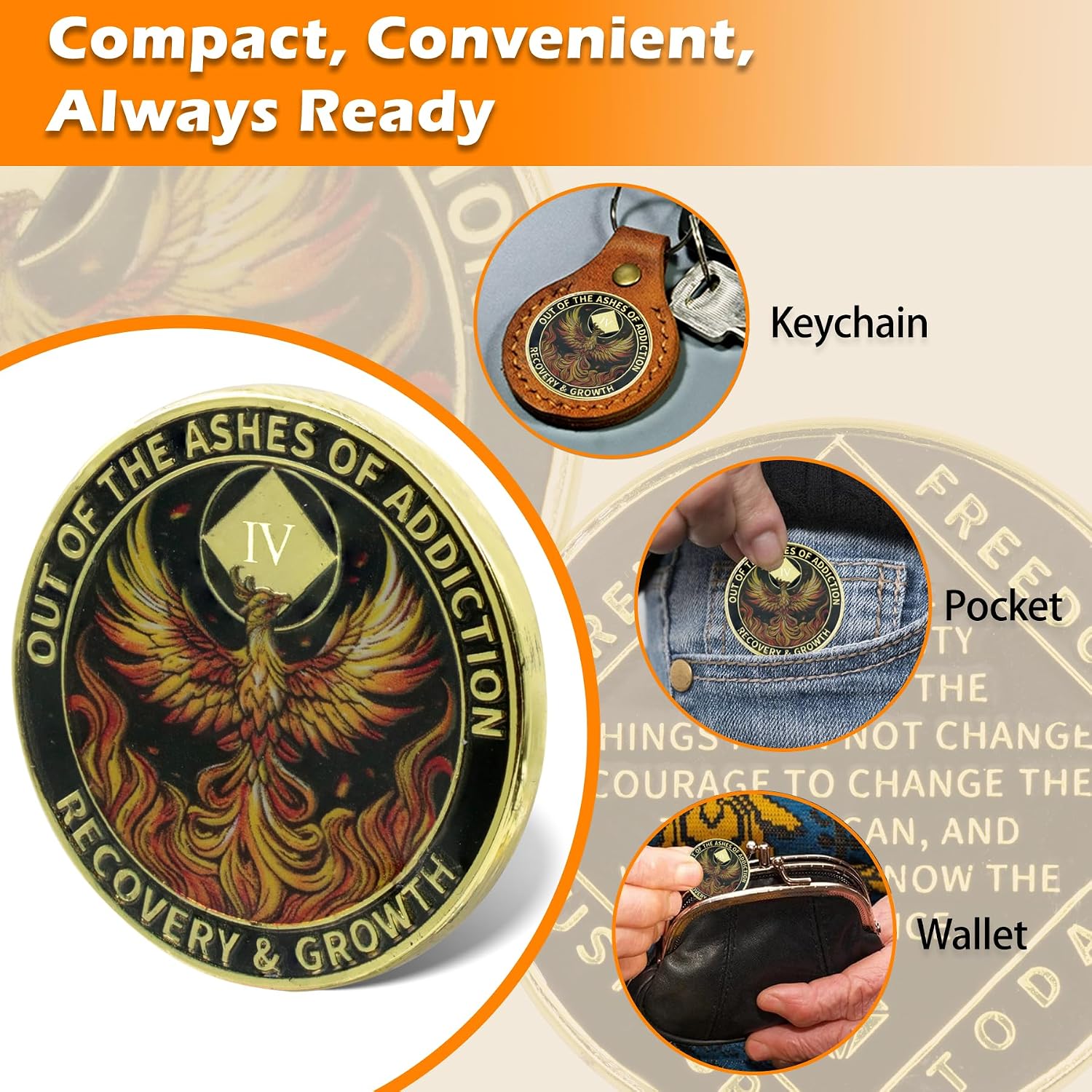 4 Year Phoenix Sobriety Coin – Rebirth in Sparks NA Medallion – Spiritual Token for Recovery & Clean Time – Empowering NA AA Chips – Gift for Men & Women