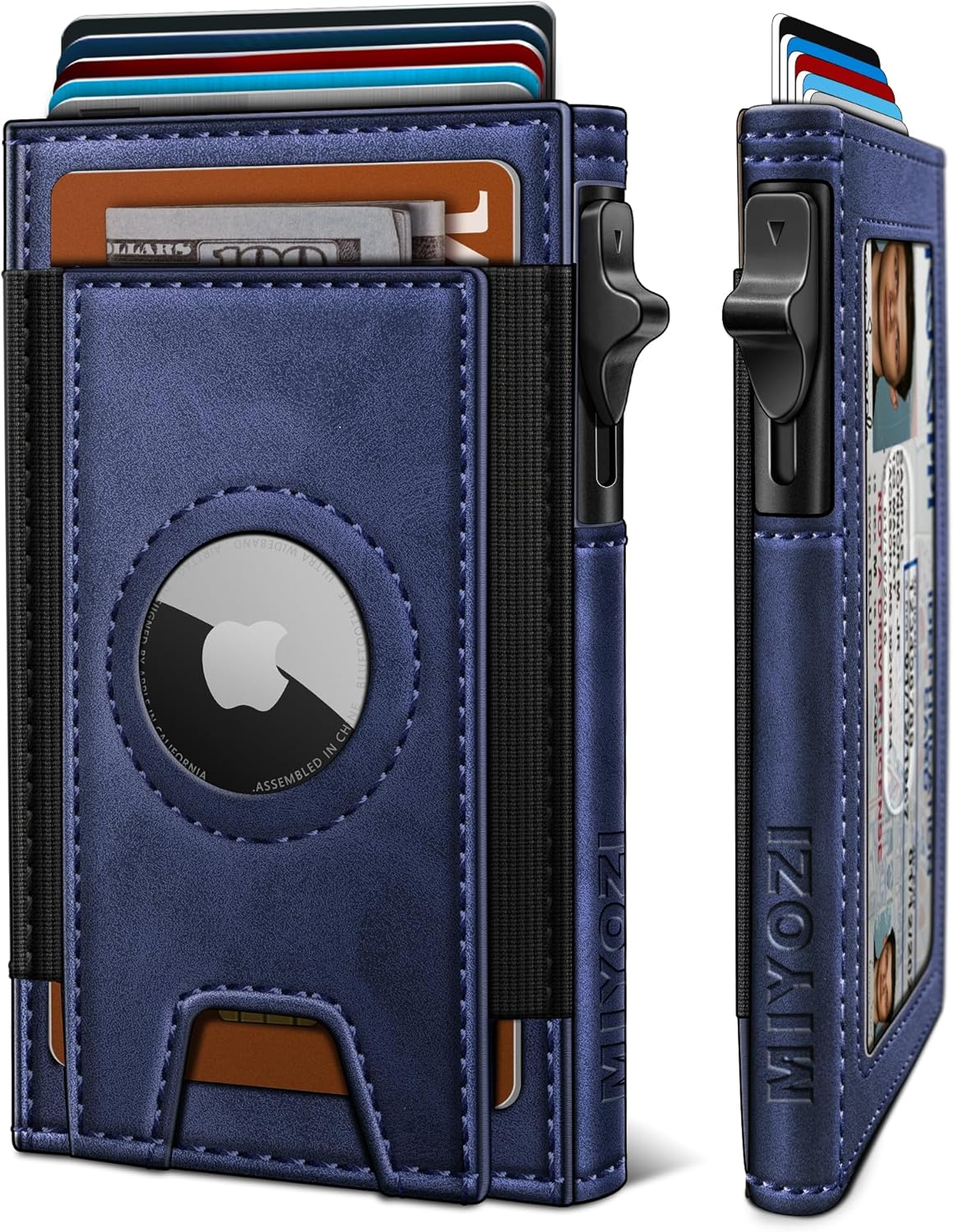 miyozi Airtag Wallet for Men, Slim Pop Up Credit Card Holder RFID Blocking Mens Minimalist wallet for 7-9 Cards ID Window, with Gift Box