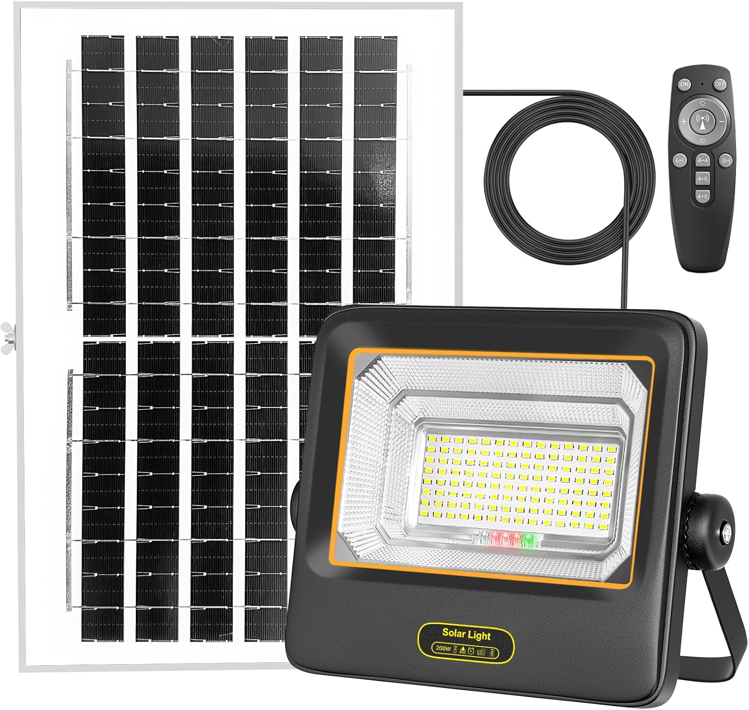 200W Focos LED Exterior Solares con Control Remoto,Indicador de Batería,7 Modos,IP67 a Prueba de Agua con Cable de 4.2m,Luz Solar Exteriorpara Garaje,Jardín,Puerta de Entrada,Patio y Césped