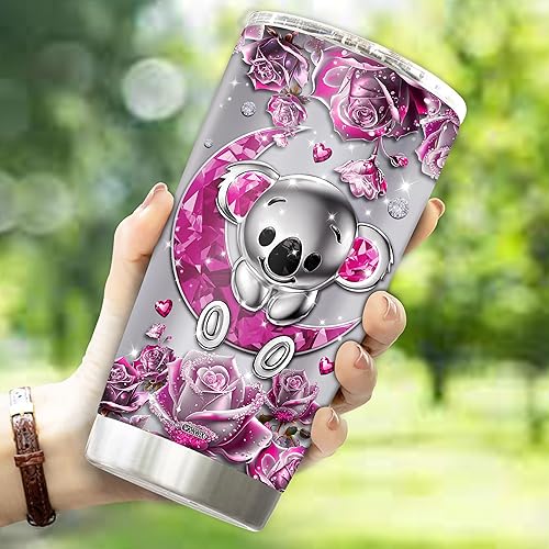 Miniatura 3 de Vaso de Koala personalizado, regalo para mujeres, niñas, hija, mamá, aislado de 20 onzas, taza de café de acero inoxidable, taza de viaje, botella