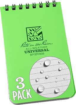 Rite in the Rain Florescent Top Spiral Notebook, 3 x 5, Hi Vis Green Cover, Universal Page Pattern, 3 Pack No. HV935-3