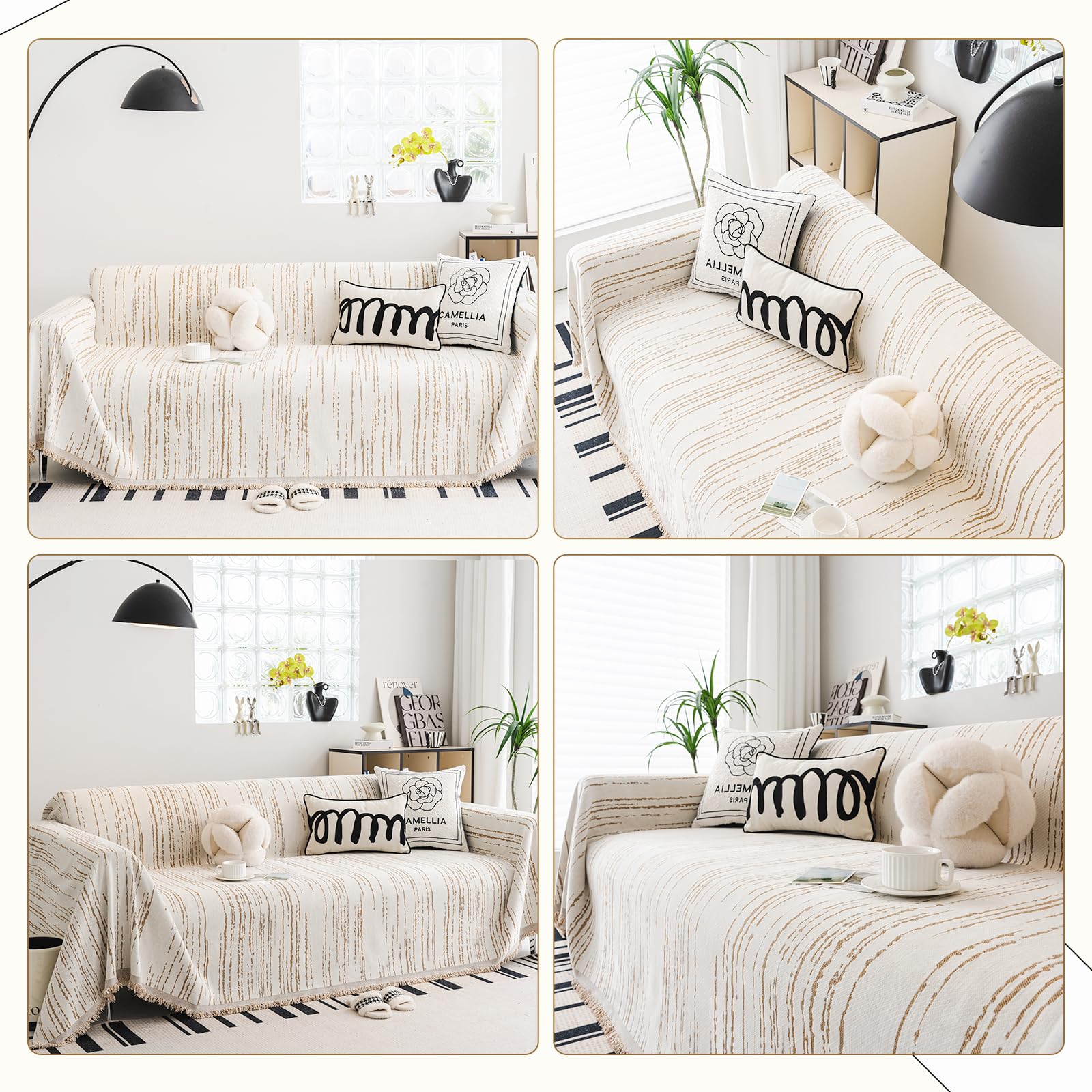 WEYOND Copridivano in ciniglia Boho con nappe, motivo geometrico, per