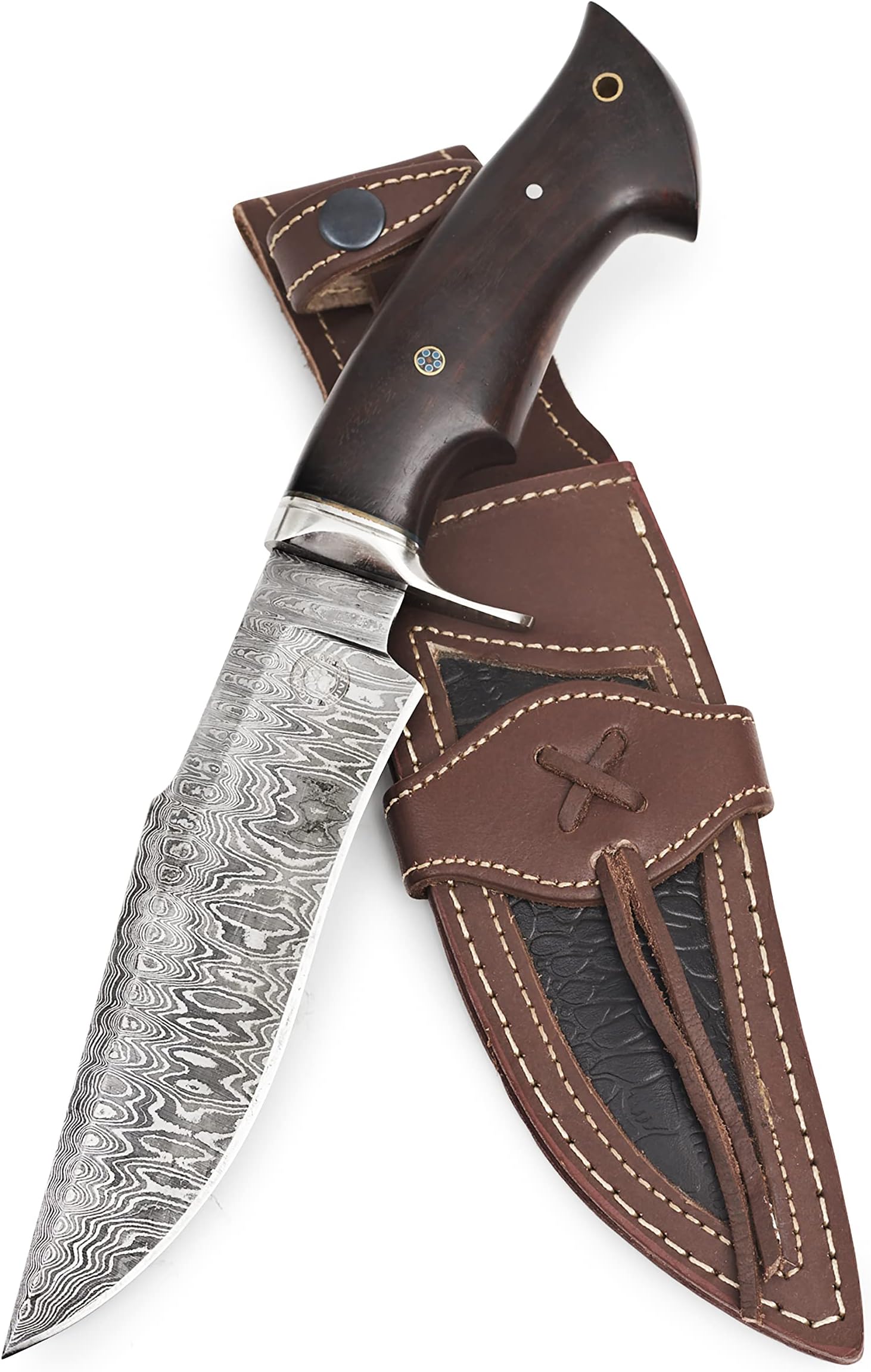 Damascus Steel Fixed Blade Knife Handcrafted 12" Outdoor - Leopard Hunter