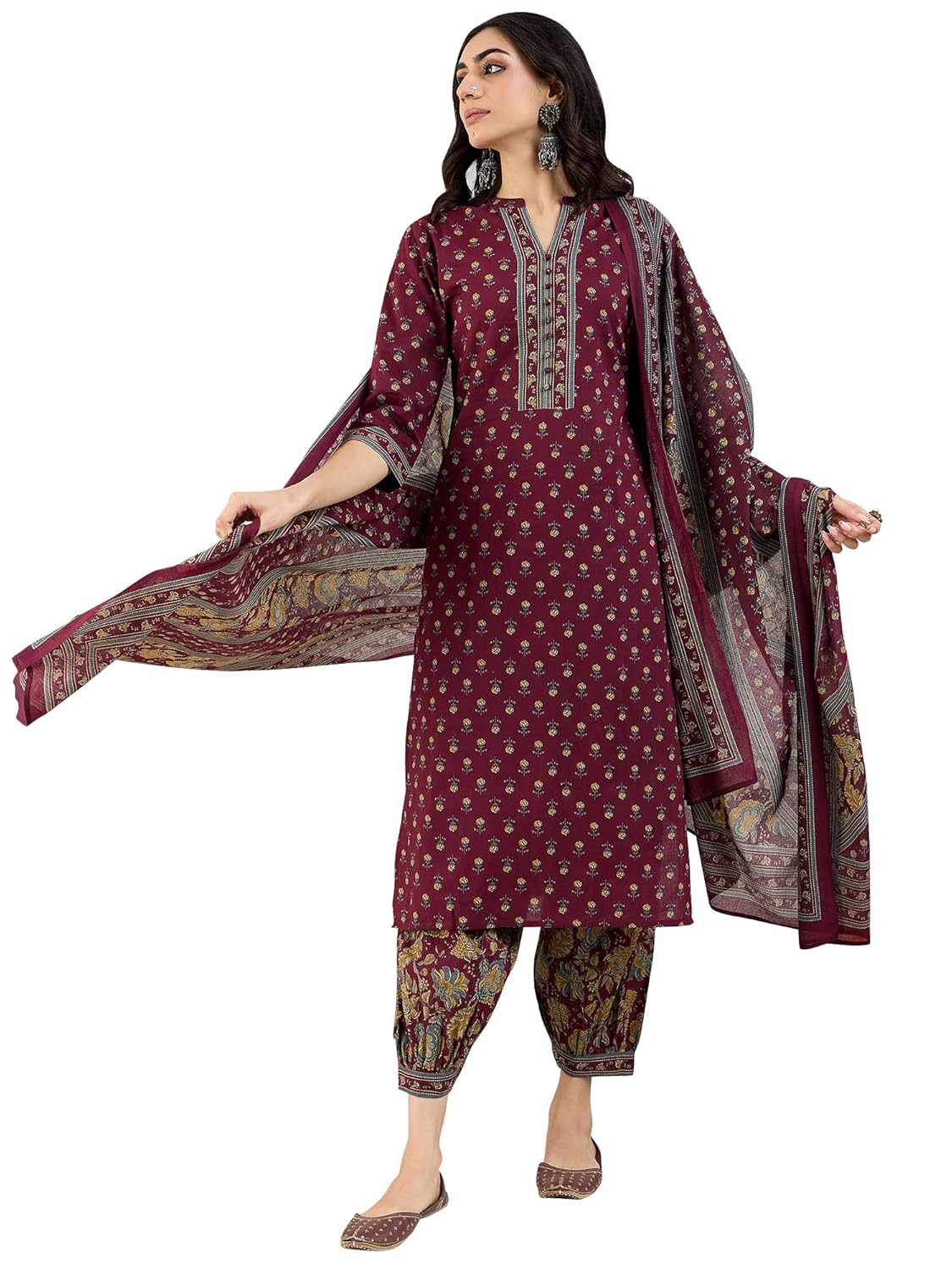 INDO ERA Women Pure Cotton Kurta Set with Dupatta | Festive Suit Set, 6531