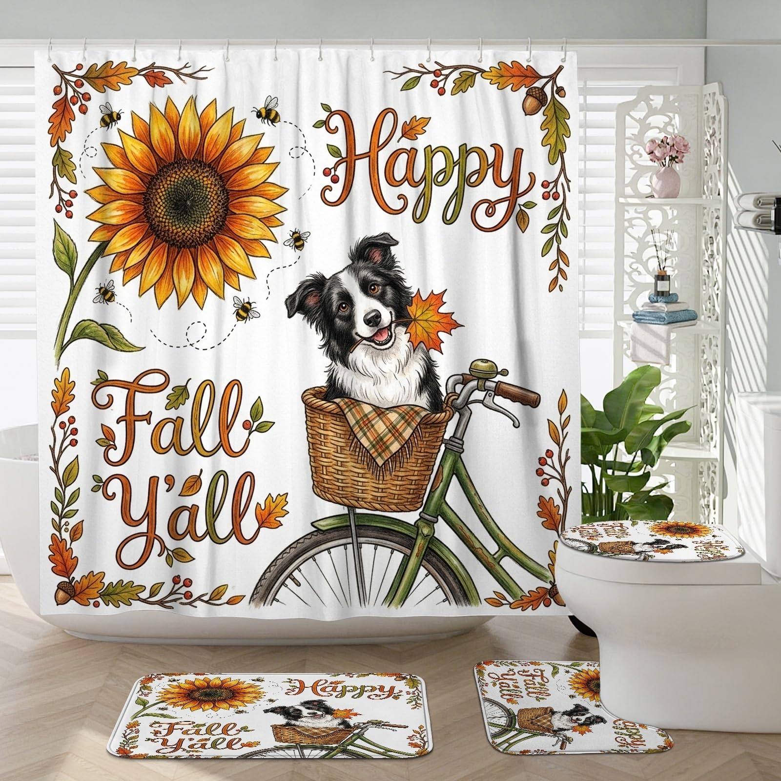 Lot de 4 accessoires de salle de bain chien Border Collie aquarelle
