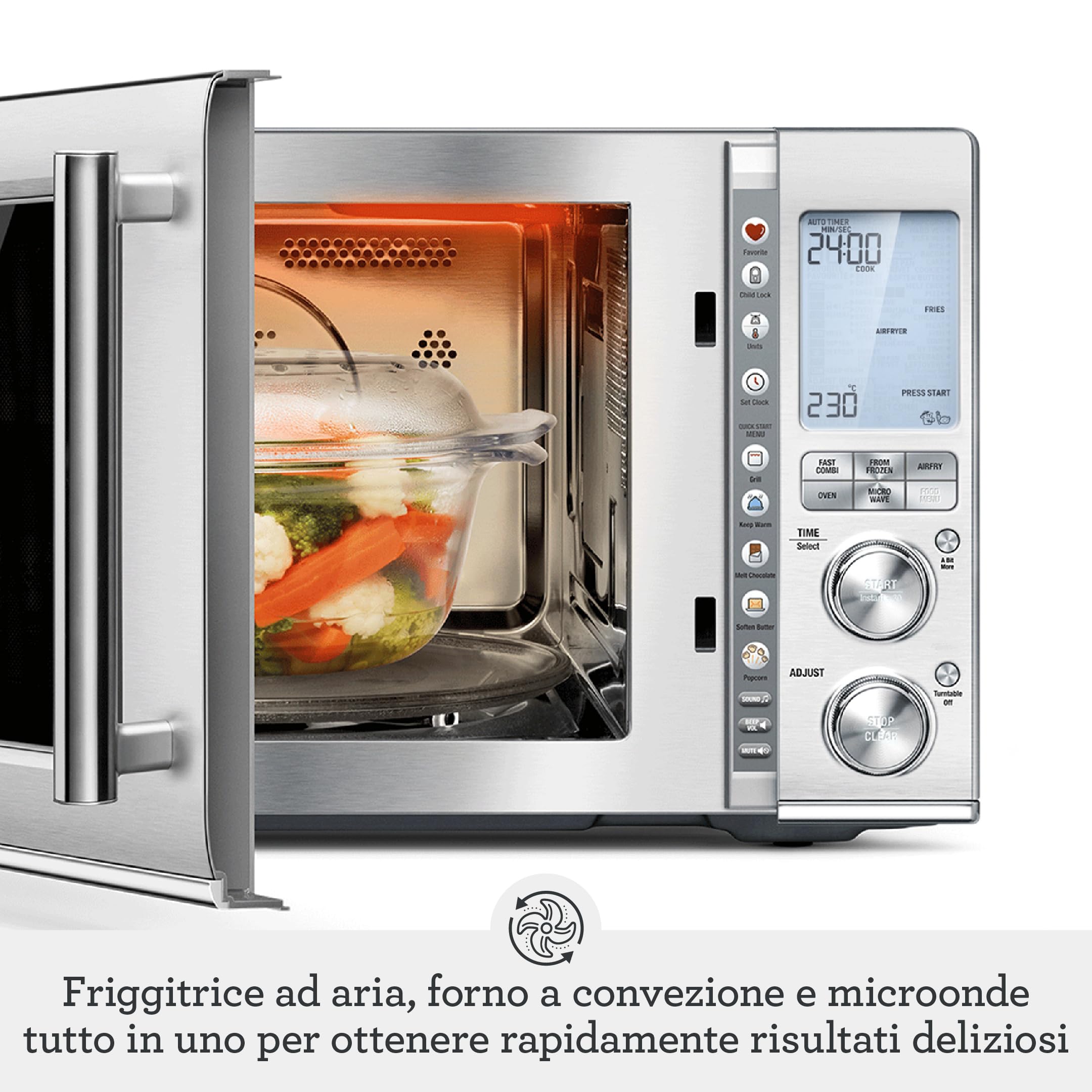 Sage - Combi Wave 3 in 1 - Friggitrice Ad Aria, Forno a Convezione e Microonde - Acciaio Inox Spazzolato