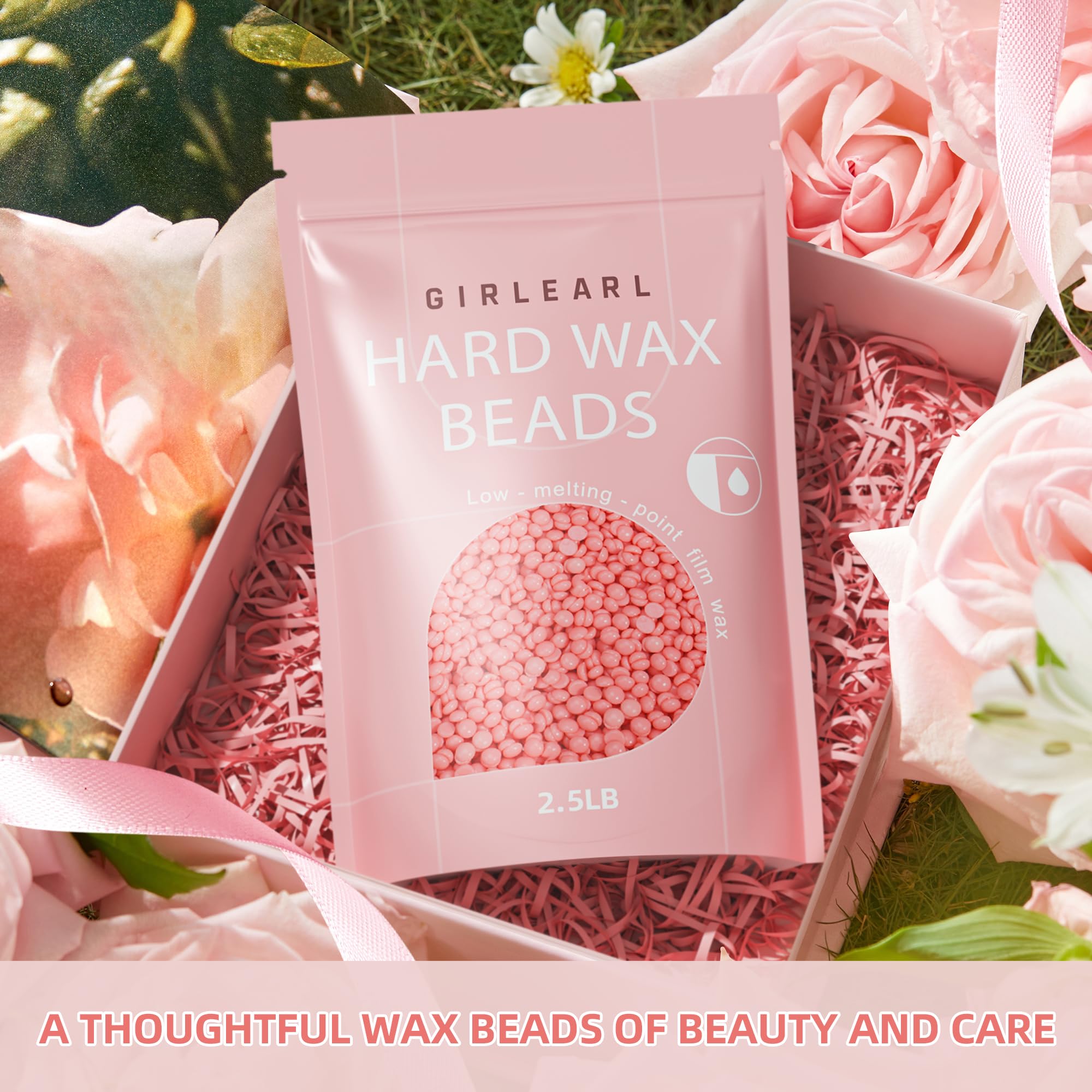 Hard Wax Beads for Hair Removal, 2.5lb, Rose Oil Infused, Brazilian Bikini Wax for Women Men, Sensitive Skin, Full Body Legs Face Underarms Waxing Beads