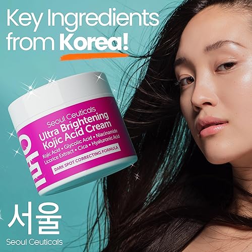 Miniatura 4 de SeoulCeuticals Crema coreana de ácido kójico removedor de manchas oscuras + ácido glicólico + niacinamida + cica + humectante HA - Cuidado de la