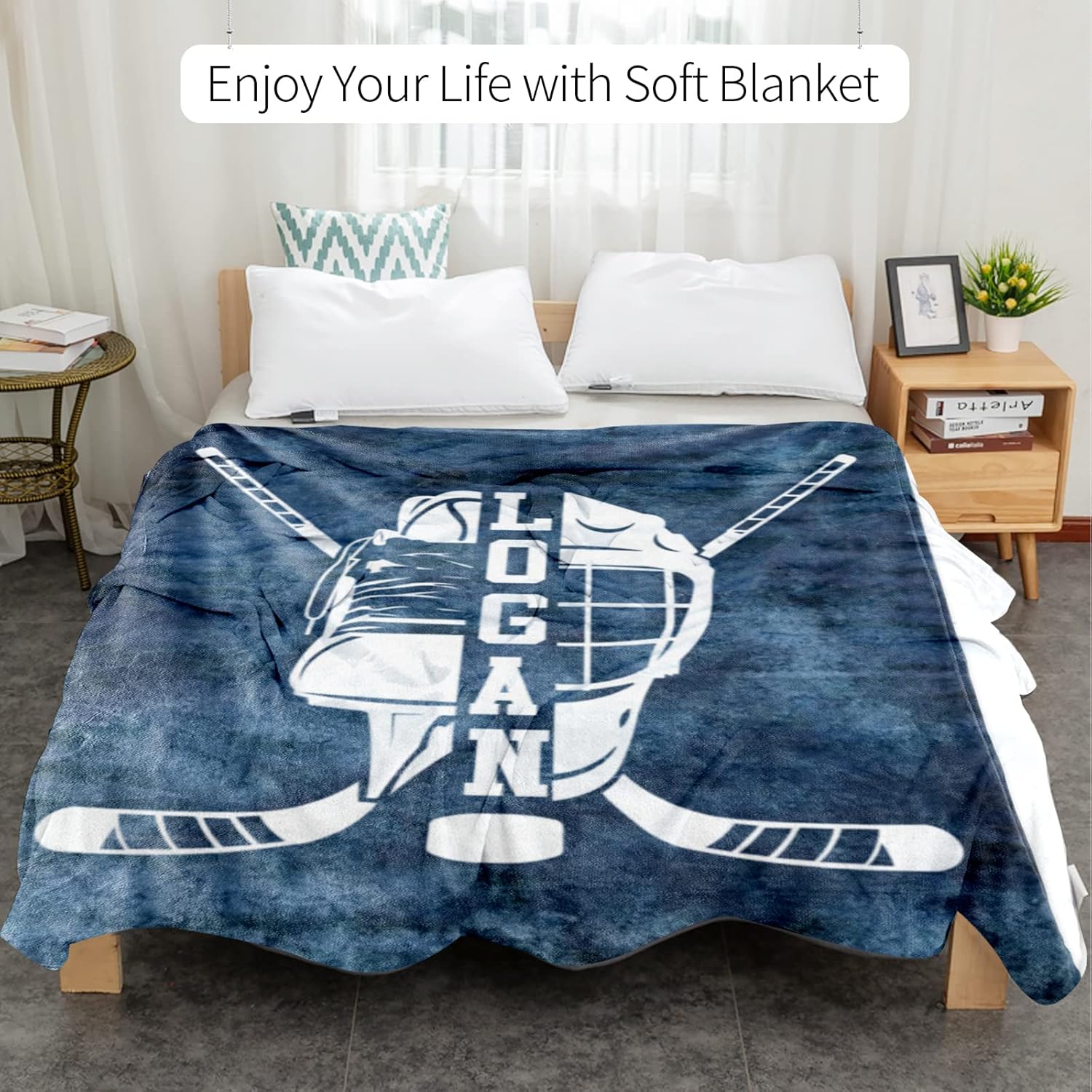 Custom Name Number Hockey Blanket: Personalized Gift for 0-3 Months Baby Nursery Blankets - Toddler Kids Boy Girl Adults Bedding Essentials(60 * 80inch)