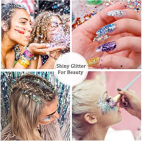 Miniatura 5 de HEMOER Brillantina holográfica de 3.53 onzas, hexágono mixto cosmético, lentejuelas gruesas y finas de resina para vidrio epoxi, arte de resina,