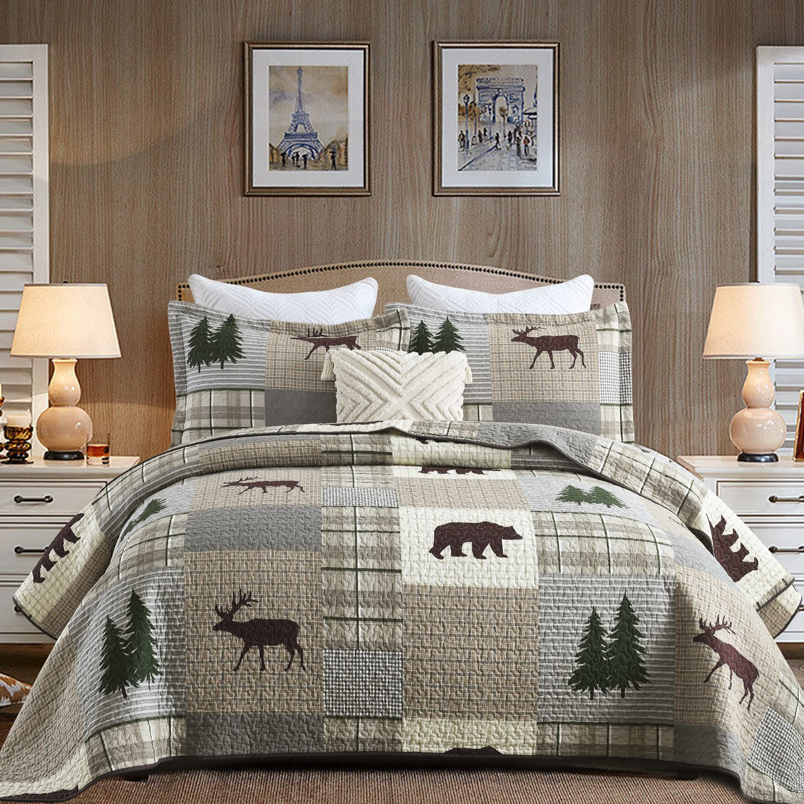 Amazon.com: Finlonte Quilts Queen Size, 100% Cotton Queen Size Quilt ...