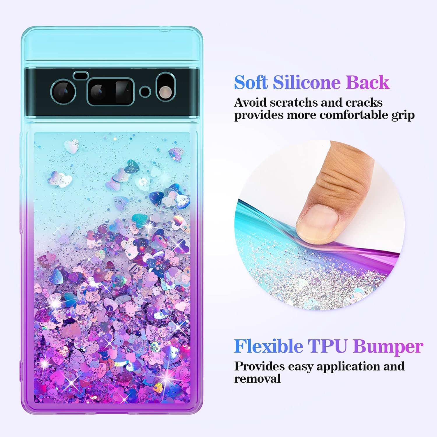 Ruky Google Pixel 6 Pro 5G Case, [Gradient Quicksand Series] Glitter Flowing Liquid Floating Soft TPU Bumper Cushion Bling Sparkle Girls Women Phone Case for Google Pixel 6 Pro (2021), Teal Purple : Cell Phones & Accessories