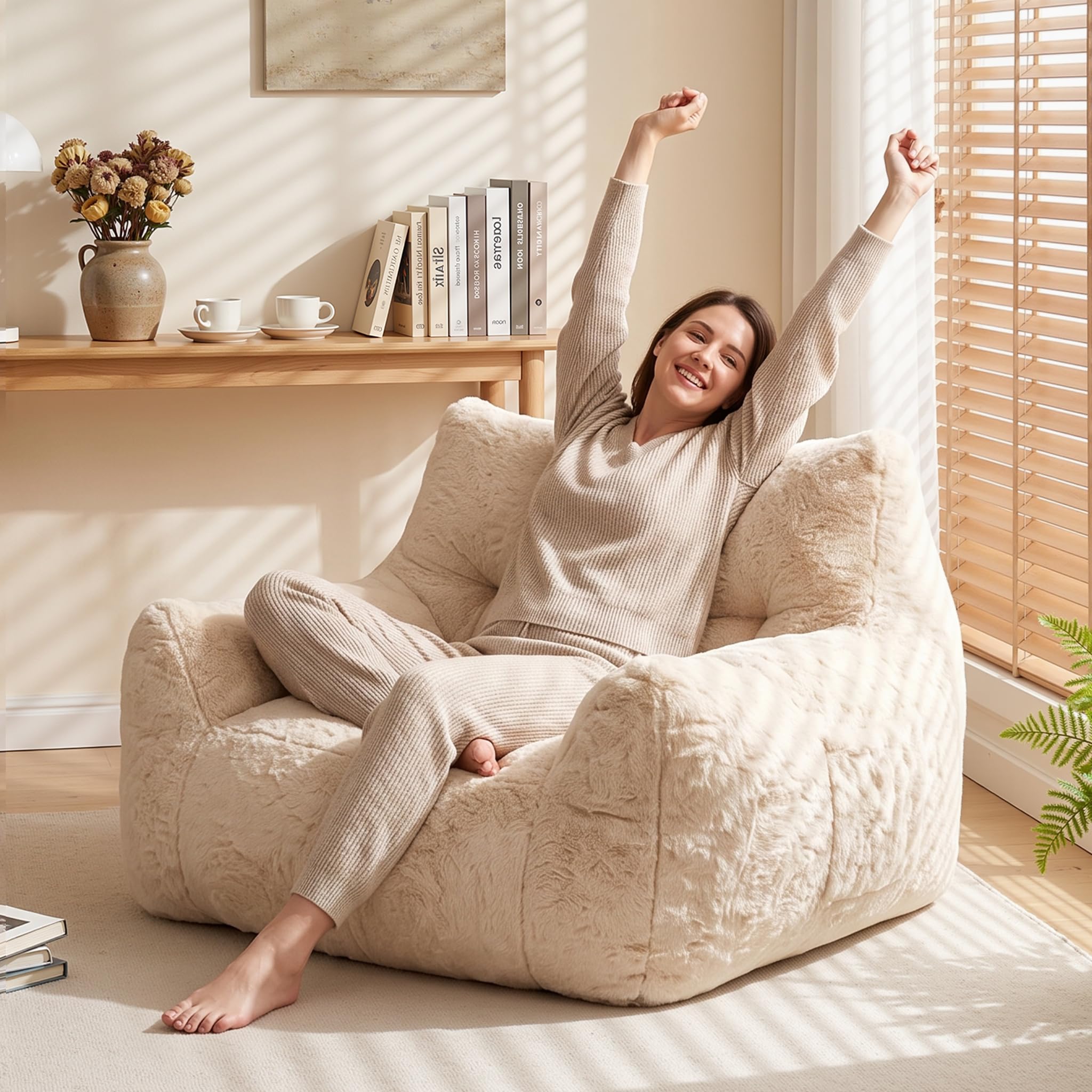 NALONE Sitzsack, Sitzsack Erwachsene mit Füllung, Bean Bag Chair mit Tragbarem Griff, Modernes Ergonomisches Bean Bag，weiß：Einzel