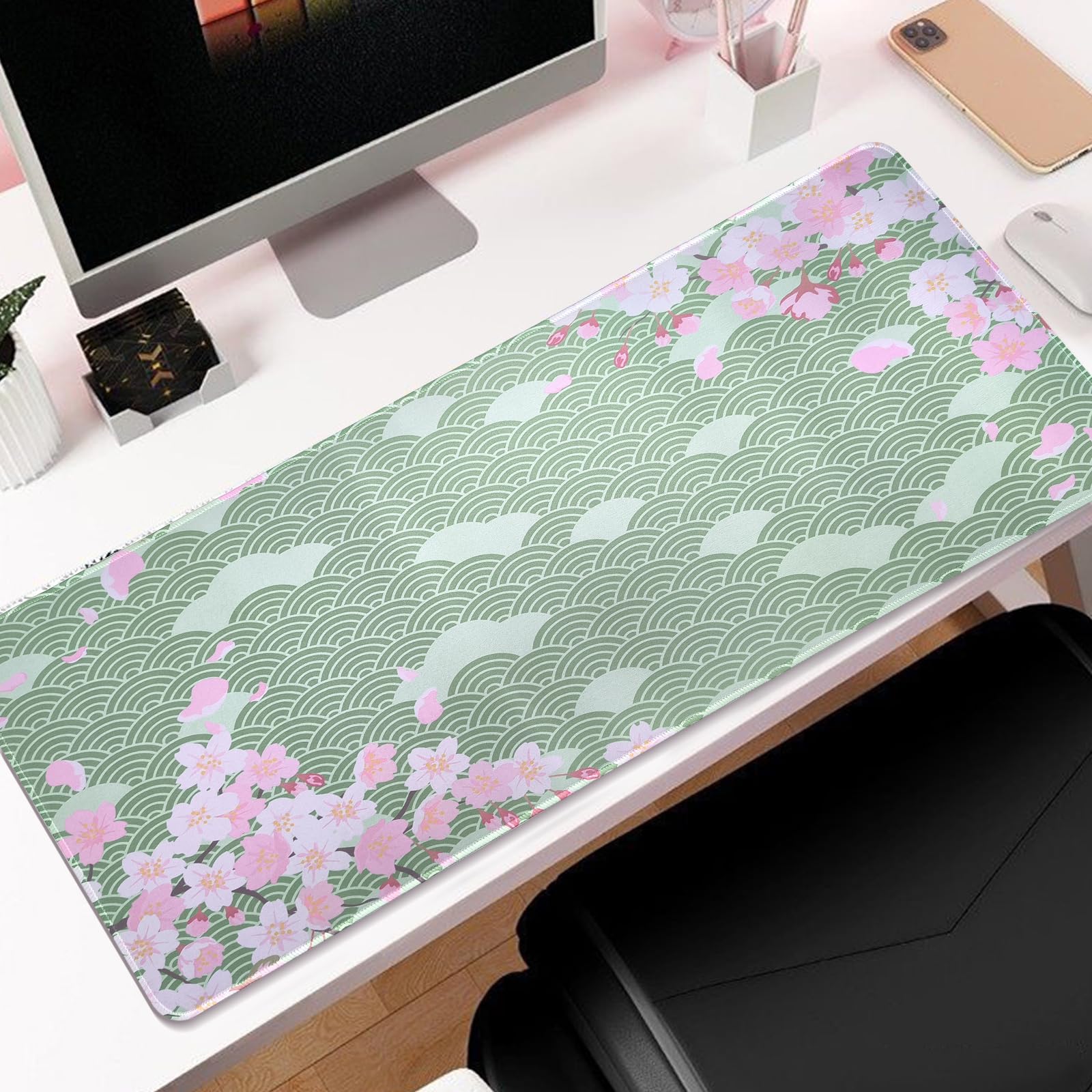 Gaming muismat 900 x 400 mm, muismat XXL, bureauonderlegger, grote bureau- muismat met genaaide randen, antislip achterkant voor gamers en thuiskantoor (PC, Mac, laptop