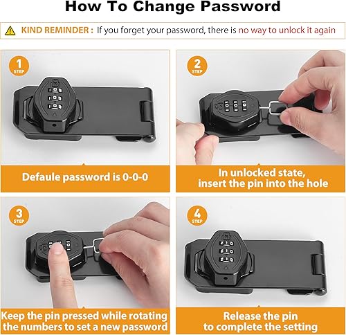 Miniatura 7 de Cozy Tower Cerradura de combinación de cerrojo de 4 pulgadas y 180 grados para gabinete, cerradura combinada para armario, cajón, puerta de armario,