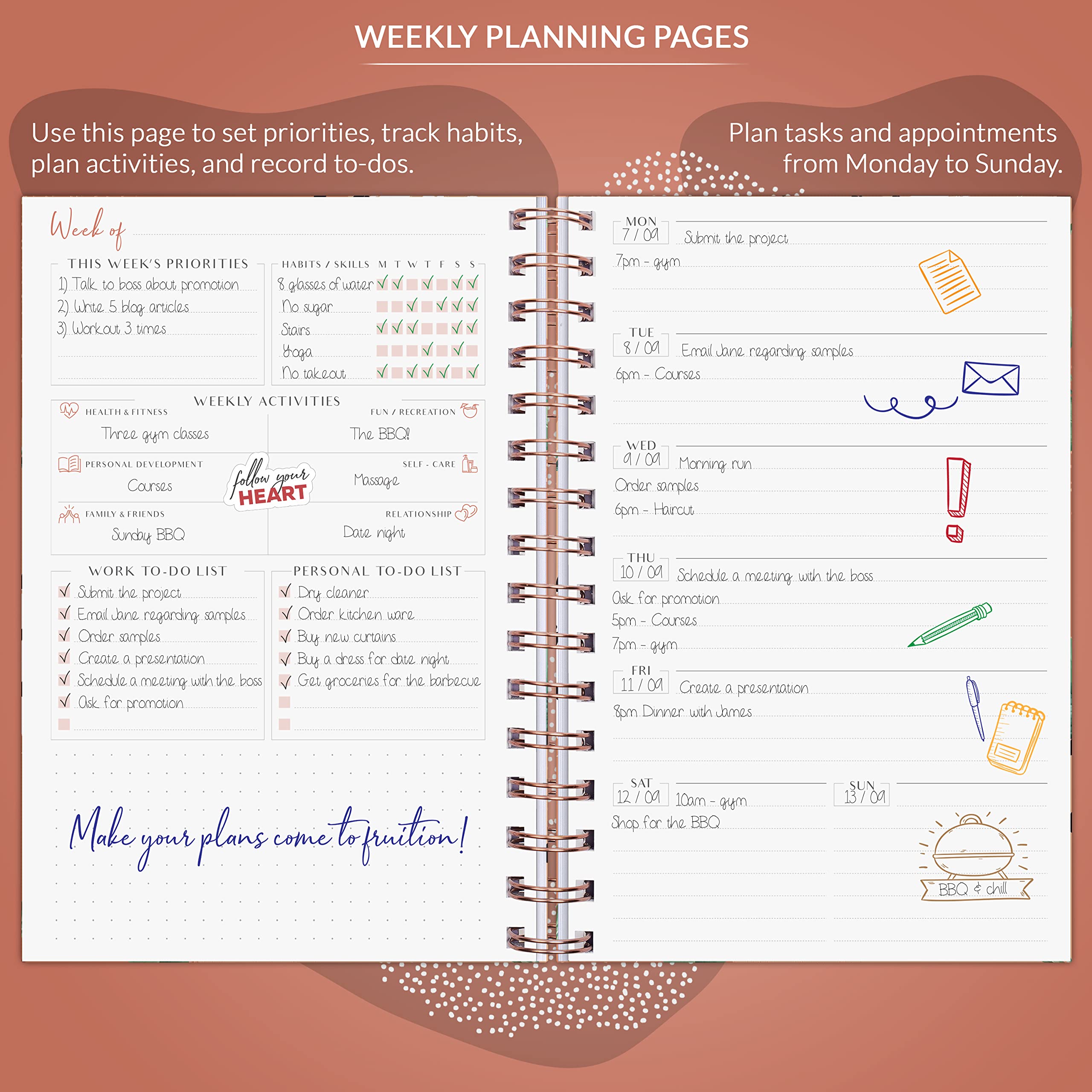 PLANBERRY Planner settimanale - Organizzatore di vita non datato e pianificatore del budget - Gestione del tempo, Impostazione degli obiettivi, Elenco delle cose da fare, equilibrio tra lavoro e vita