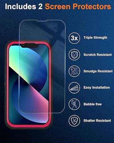 Miniatura 6 de DHCALL Funda para iPhone 13 (6.1 pulgadas), con 2 protectores de pantalla de vidrio templado + 2 protectores de lente de cámara protección contra