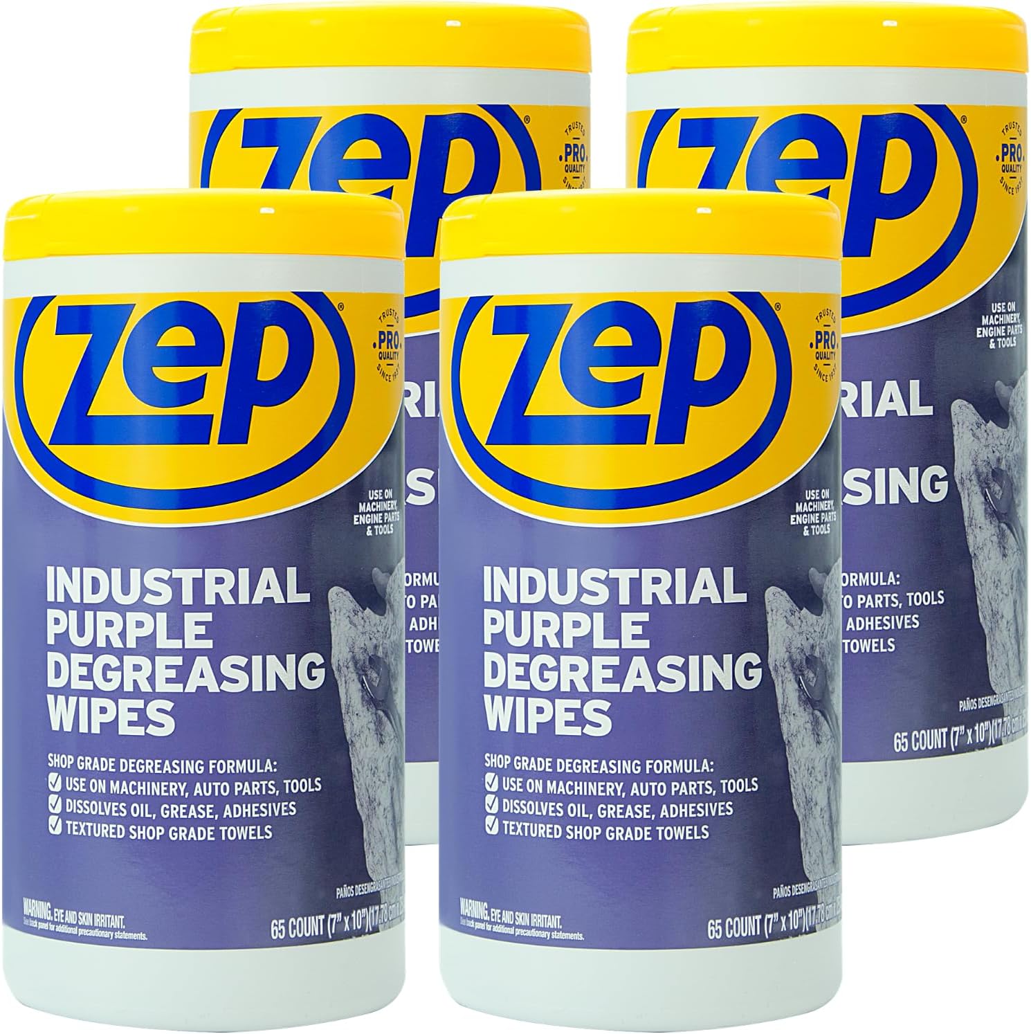 Zep Industrial Purple Heavy-Duty Degreasing Wipes - 65 Count (Case of 4) - ZUINDPRPL65 - Dissolves Oil, Grease and Adhesives Fast