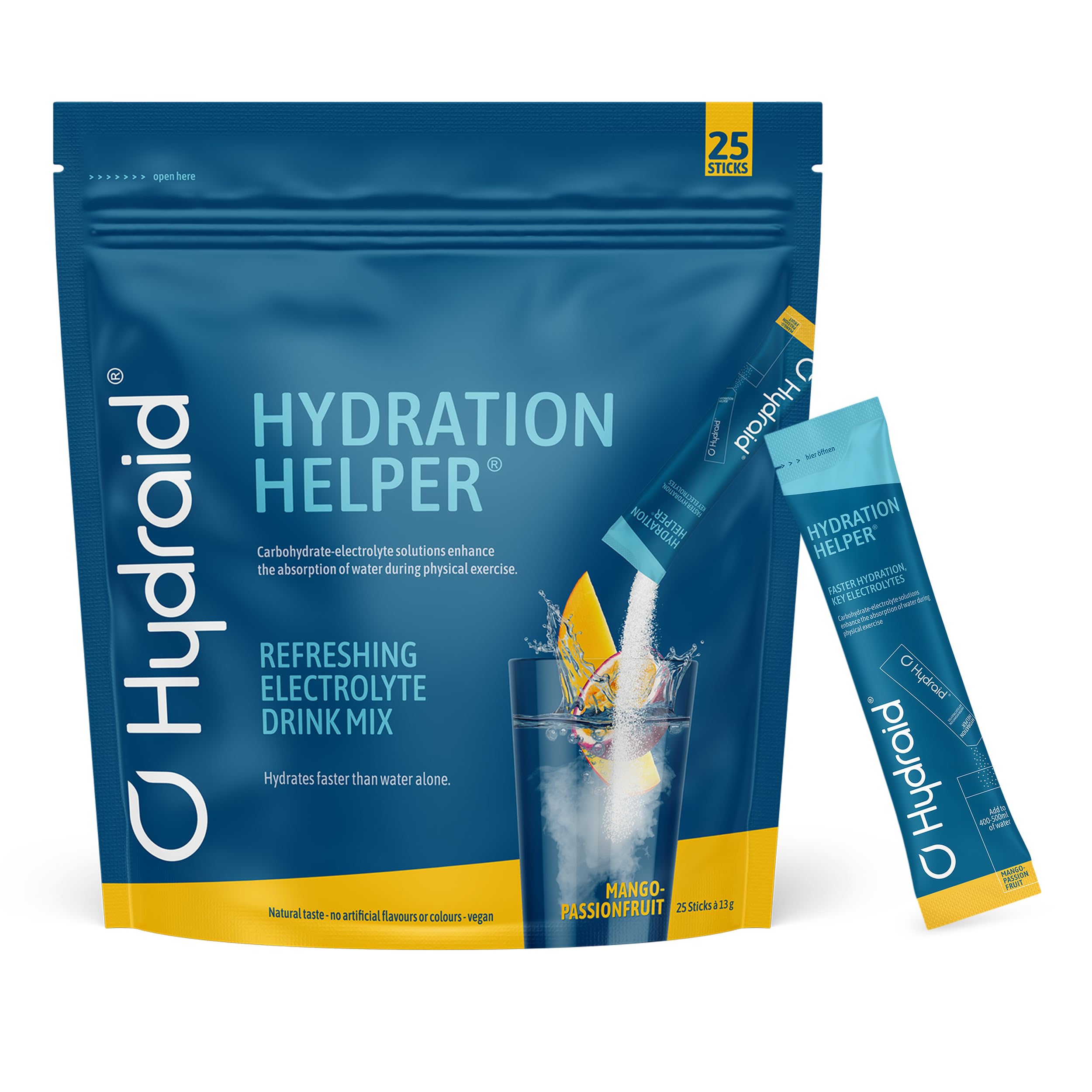 Hydraid Hydration Helper I Electrolites Powder I Rapid Rehydration & Recovery I 25 saszetek I After Sport & Party (25 patyczków (1 opakowanie), mango-marakuja