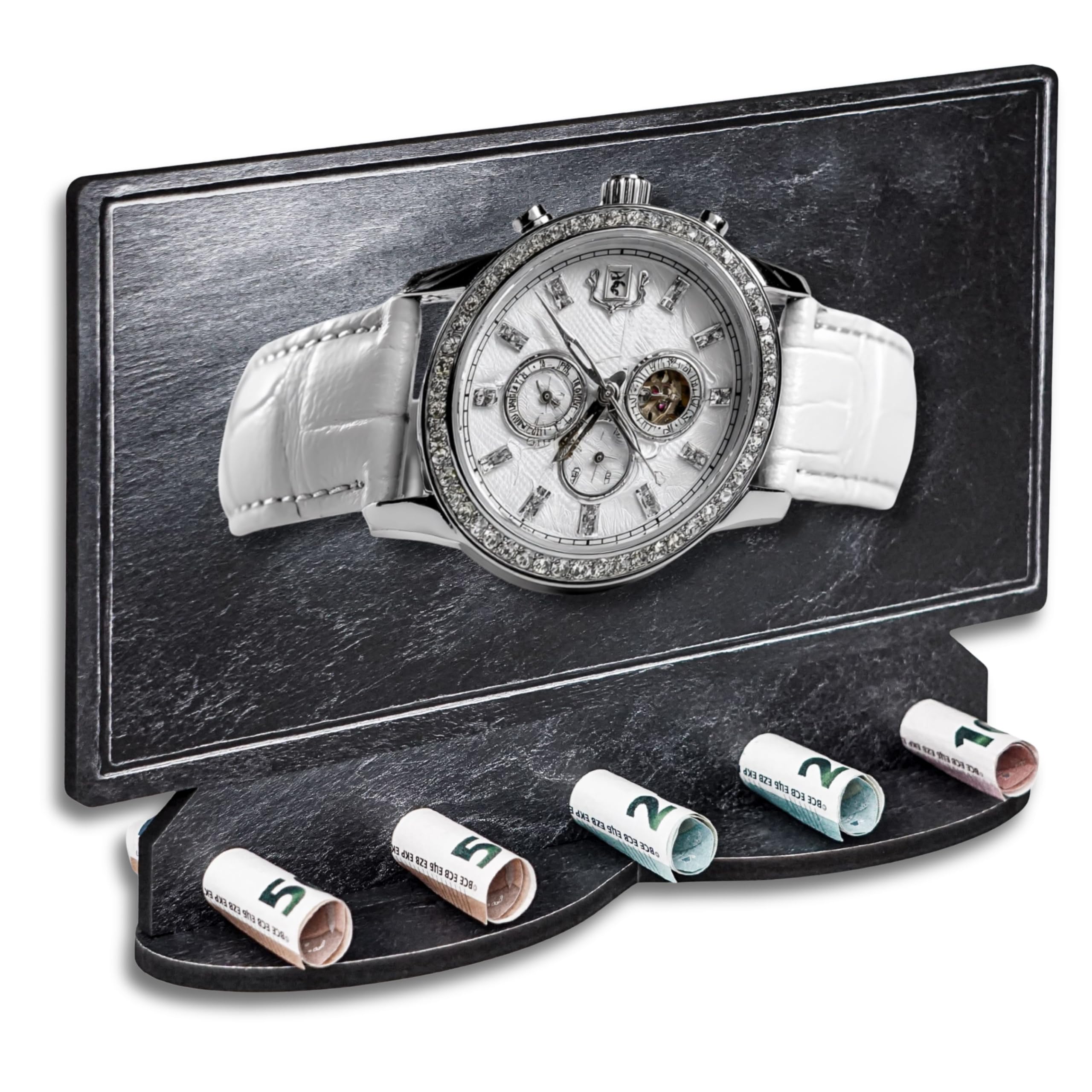 DARO Design – Kreatives Geld-Geschenk für Männer und Frauen modern personalisiert mit Ständer Taufe Kommunion Geburtstage Geldgeschenke Uhr