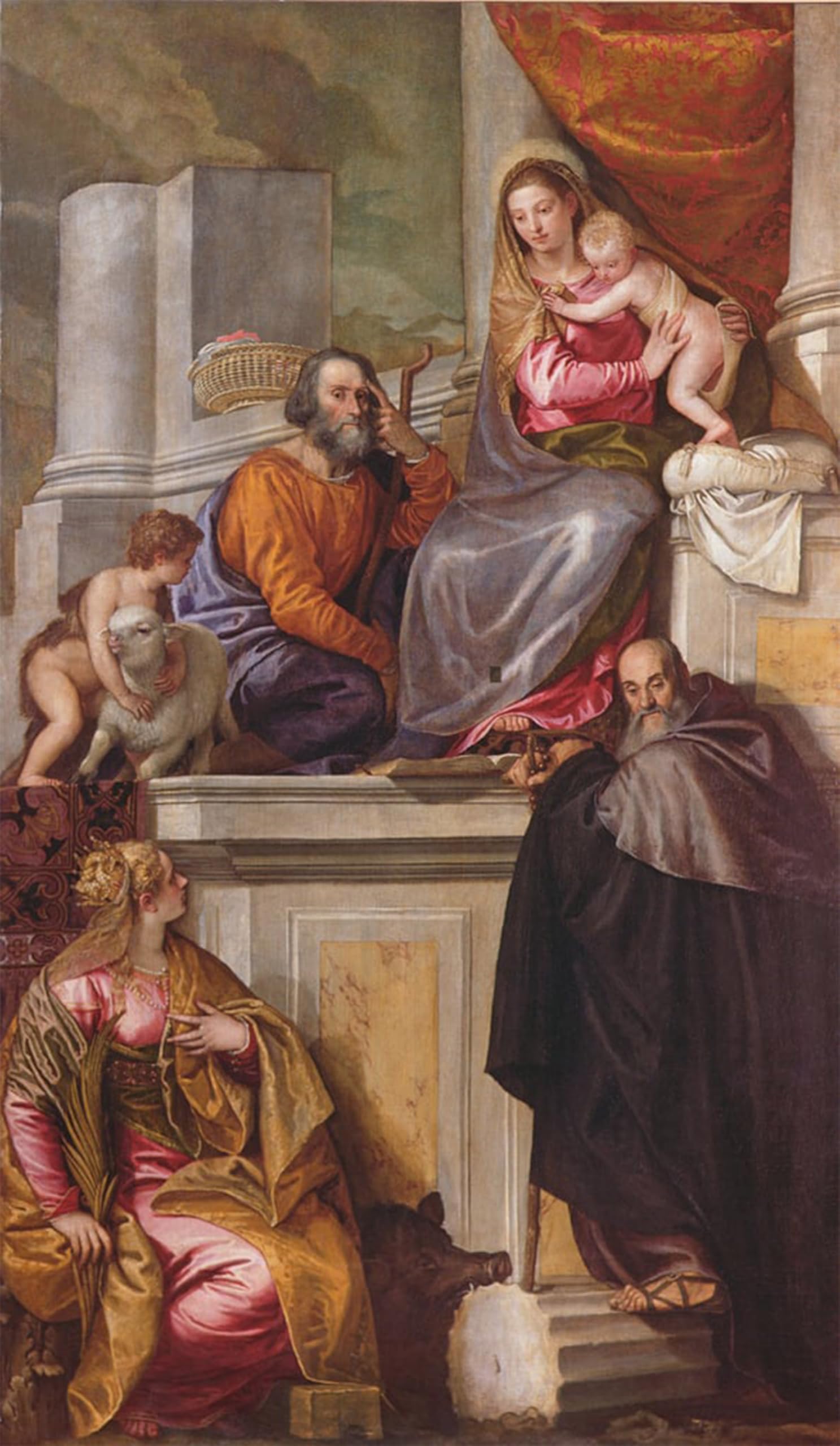 ARTXLXXBN Famous Painting Canvas Artwork Graffiti Print the Holy Family with St the Baptist Abbot and St Catherine by Paolo Veronese Portrait Canvas Image for Home Decor 60x90cm