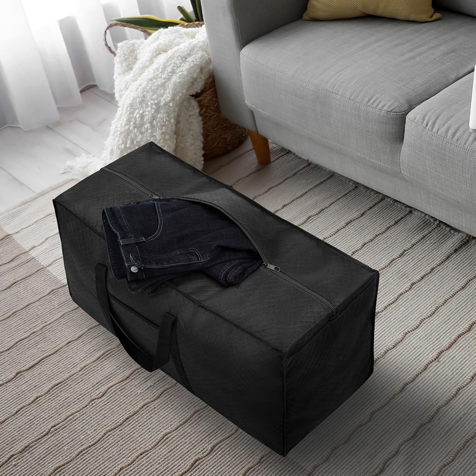 iespell Lot de 6 grandes boîtes de déménagement de 120 l avec couvercle, sacs de rangement, robustes avec fermetures éclair et poignées pour déménagement, vêtements, couettes, sous le lit, voyage