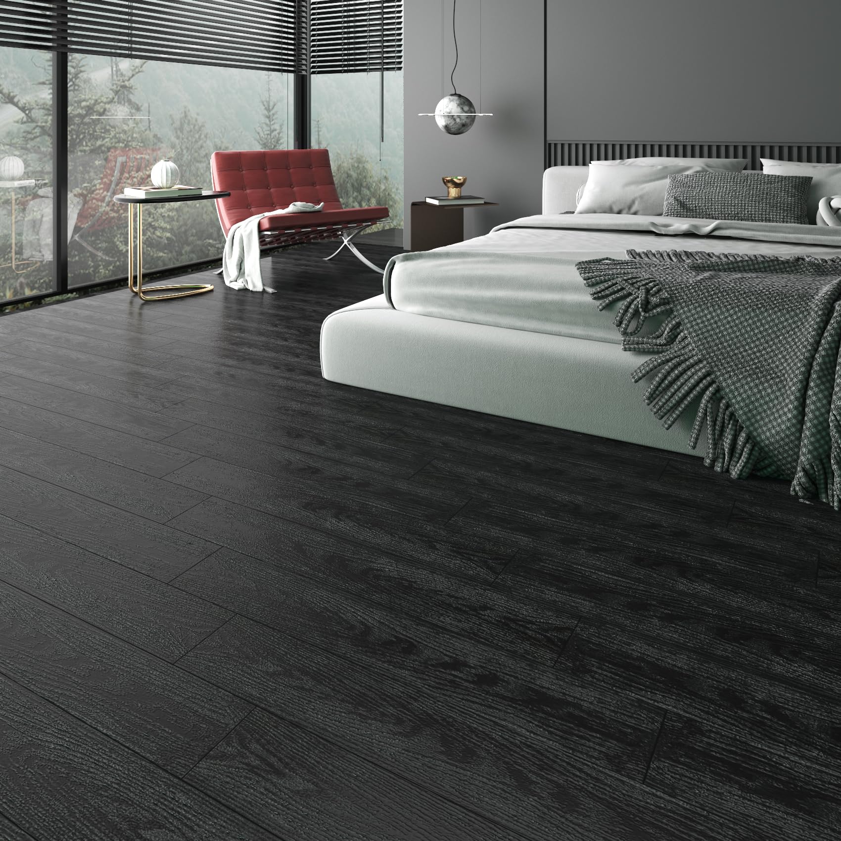 Livelynine Pavimento Adesivo Effetto Legno Scuro 90x15CM Pavimento PVC Adesivo Bagno Lavabile 36-Pezzi Piastrelle Adesive Pavimenti Cucina Parquet Adesivi Pavimenti Legno Nero Rivestimento