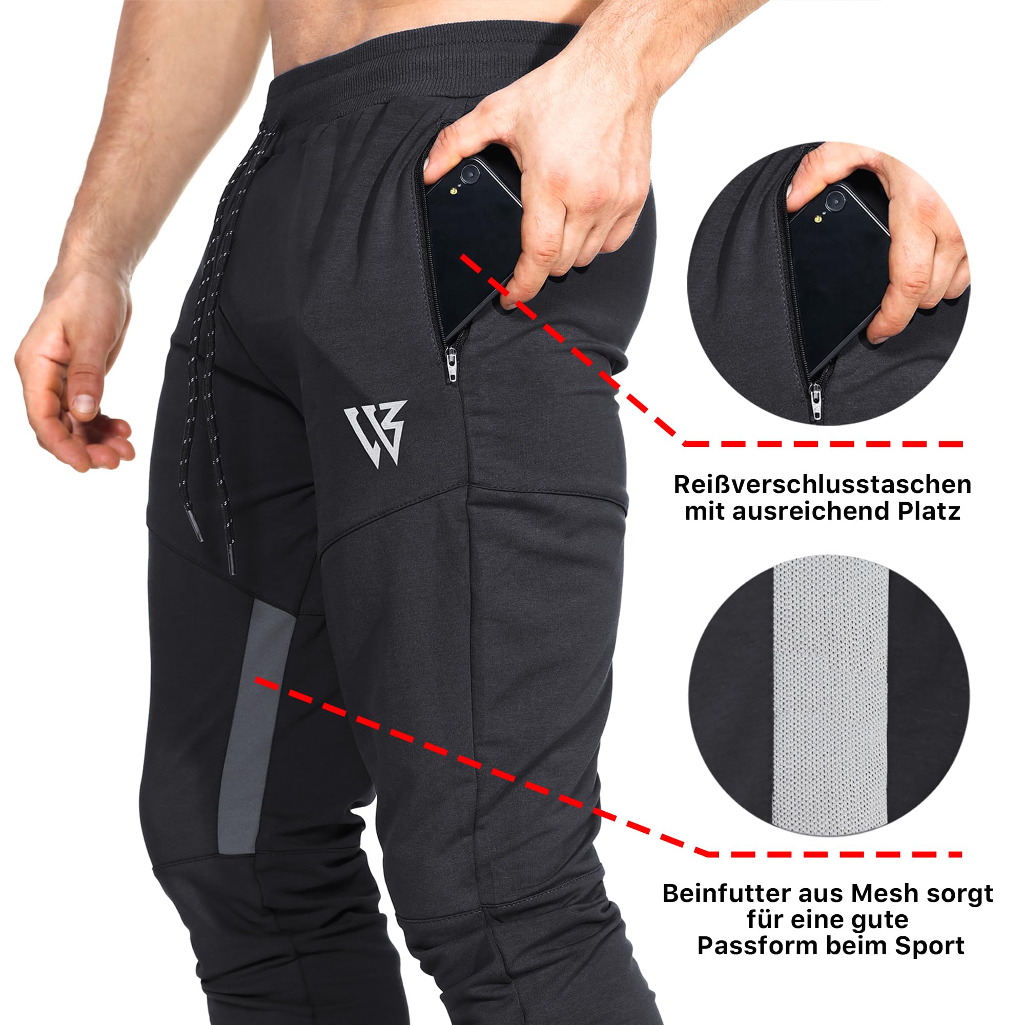BROKIG Gym Jogginghose Herren Fitness Laufhose | Sport Trainingshose Herren Baumwolle, Sporthose Herren Lang, Slim Running Shorts, Gym Shorts mit Taschen