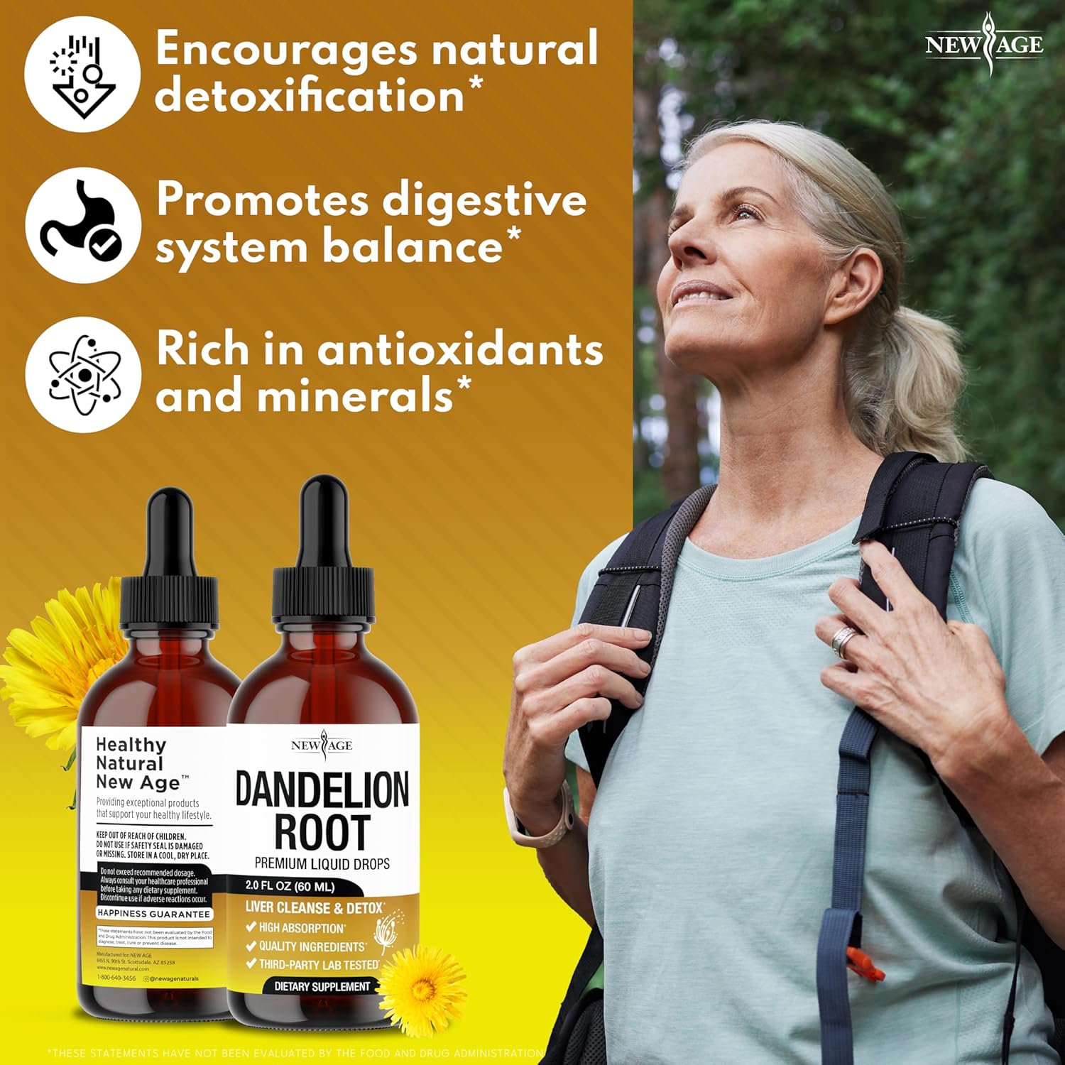 NEW AGE Dandelion Root Extract Drops - Liver Cleanse Detox Support - Dandelion Tincture for Liver Support - Vegan, Sugar & Alcohol-Free Liquid Supplement - 4 fl oz - Image 2