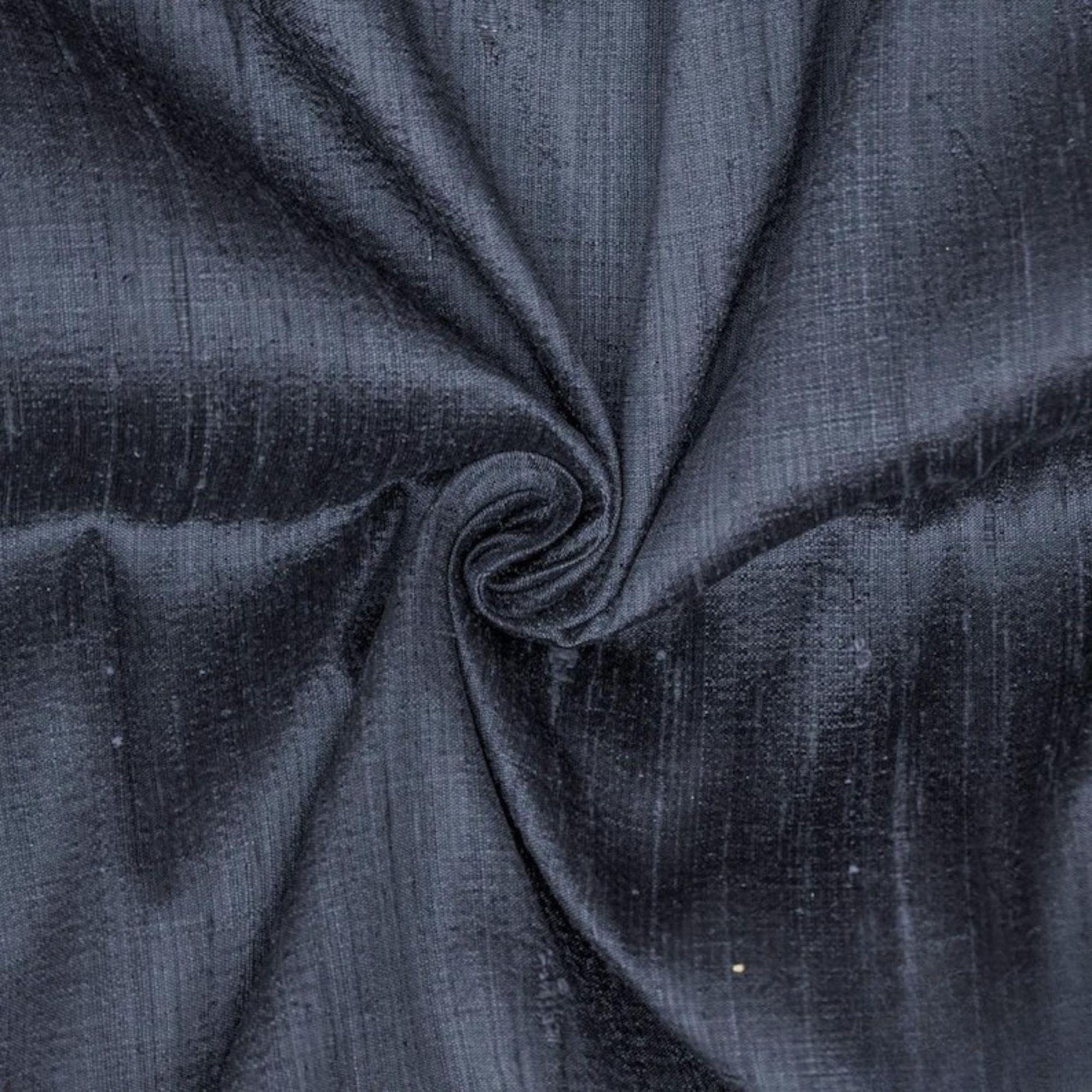Fabric Mart Direct Midnight Blue 100% Pure Silk Dupioni Fabric By The Metre, 3 Continuous Metres 104 cm Width Pure Raw Silk Solid Color Blue Wholesale Silk Upholstery Fabric for Curtains Bridal Dress โ image 1