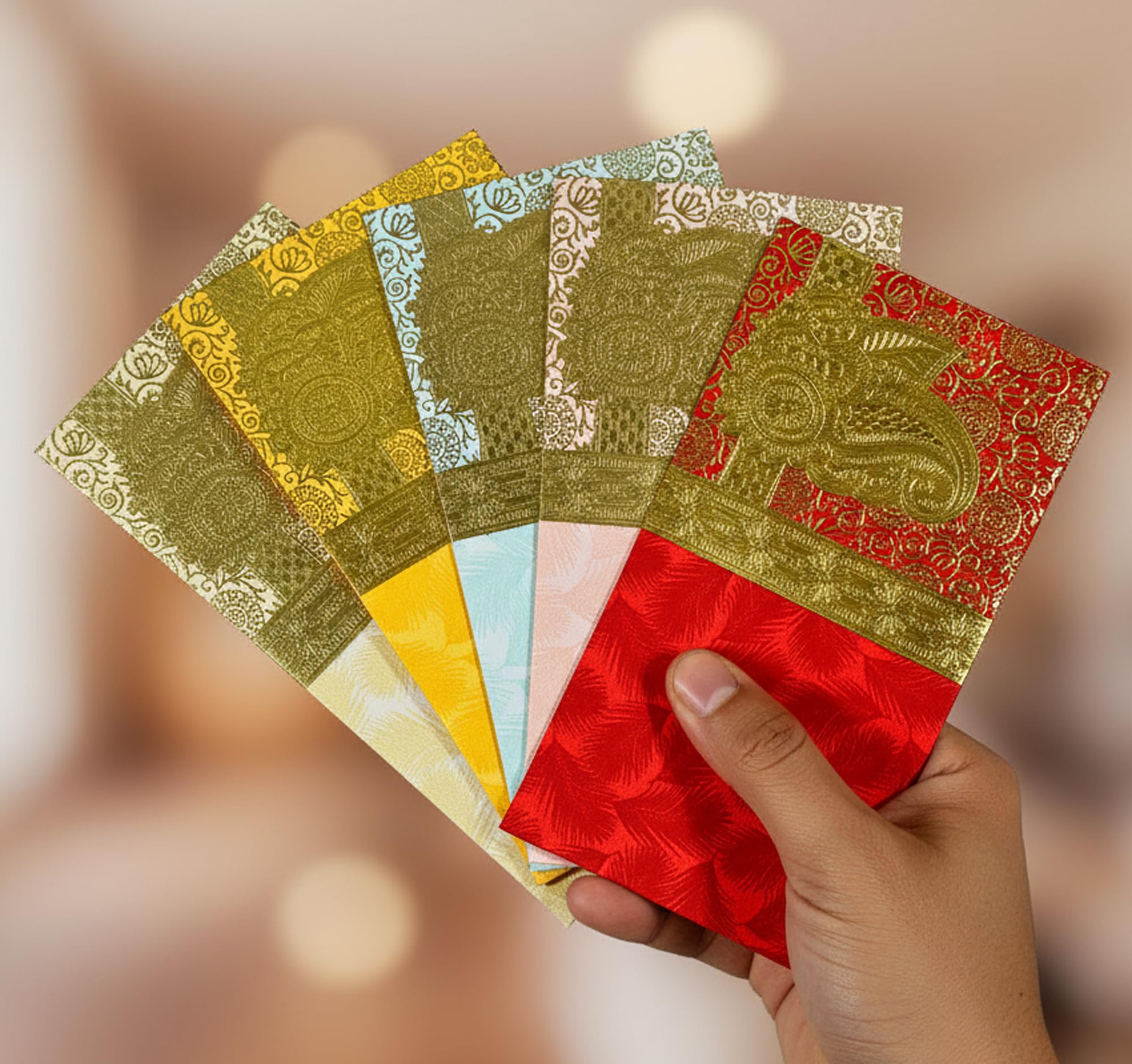 Esplanade Envelope for Cash Shagun Lifafa Set | Multicolour with Golden Detailing Envelopes for Gifting Money | Wedding Sagan, Eid, Rakhi, Festival, Family & Corporate (Leaf Set of 10)