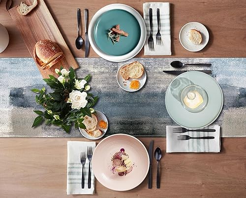 Miniatura 3 de Emvency Camino de mesa de granja, pintura de arte abstracto vintage azul y gris para cocina, mesa de café, cenas familiares, fiestas de vacaciones,