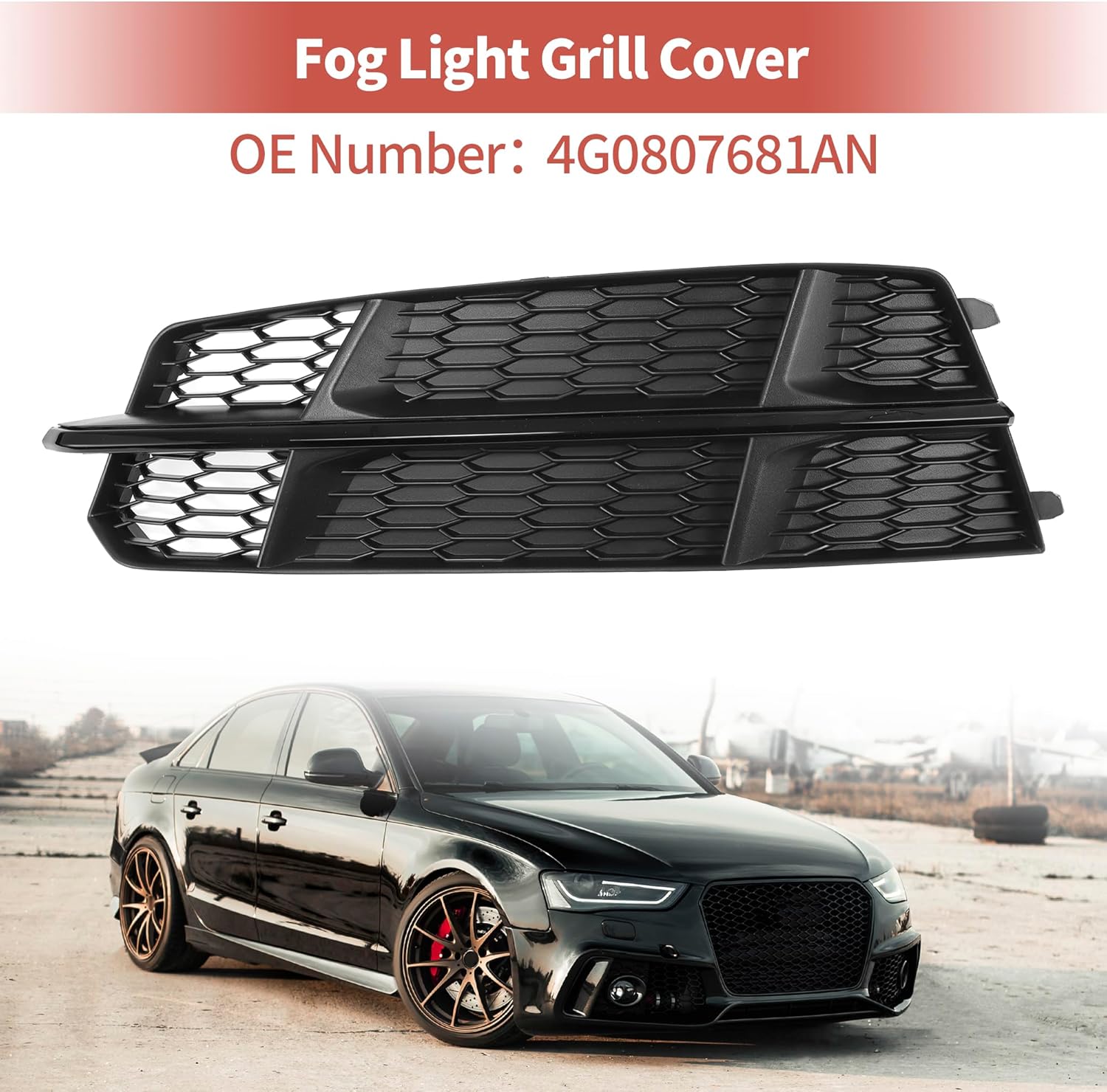 ACROPIX Fog Light Grill Front Lower Bumper Fog Light Cover Inserts for A6 C7 S-Line 2015-2018 No.4G0807681AN Durable Front Left Black