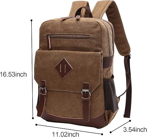 Miniatura 4 de Mochila de lona vintage para hombres y mujeres, mochila casual de 15 pulgadas, mochila para laptop, viajes, senderismo, campamento (marrón)