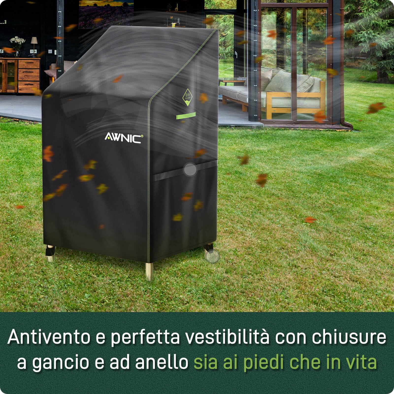 AWNIC Copertura Sedie Esterno Impermeabile, Antivento e Antipolvere, Resistente ai Raggi UV Copri Sedie da Giardino 420D Poliestere Adatto per Sedie Plastica Esterno Impilabili 65x75x85/120cm