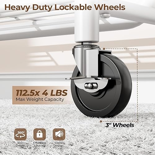 Miniatura 37 de Perchero de ropa resistente con carga de 450 libras, perchero de metal para colgar ropa con ruedas y estantes resistentes, estante portátil