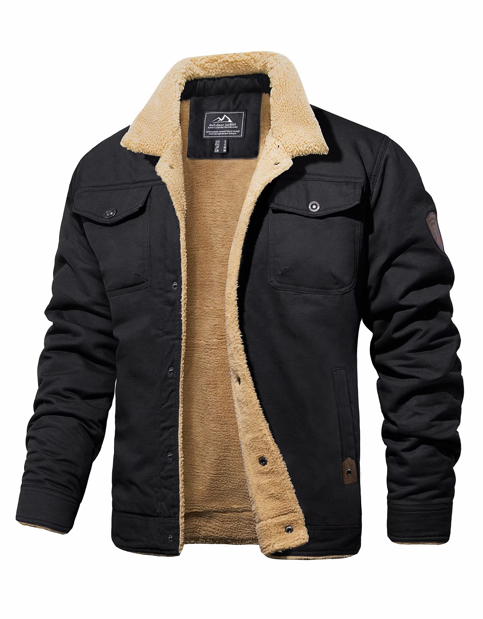 magcomsen Men's Cargo Jacket Cotton Thicken Lined Sherpa Jackets Winter Warm Turn-down Collar Coats Multi Pockets-picture-54