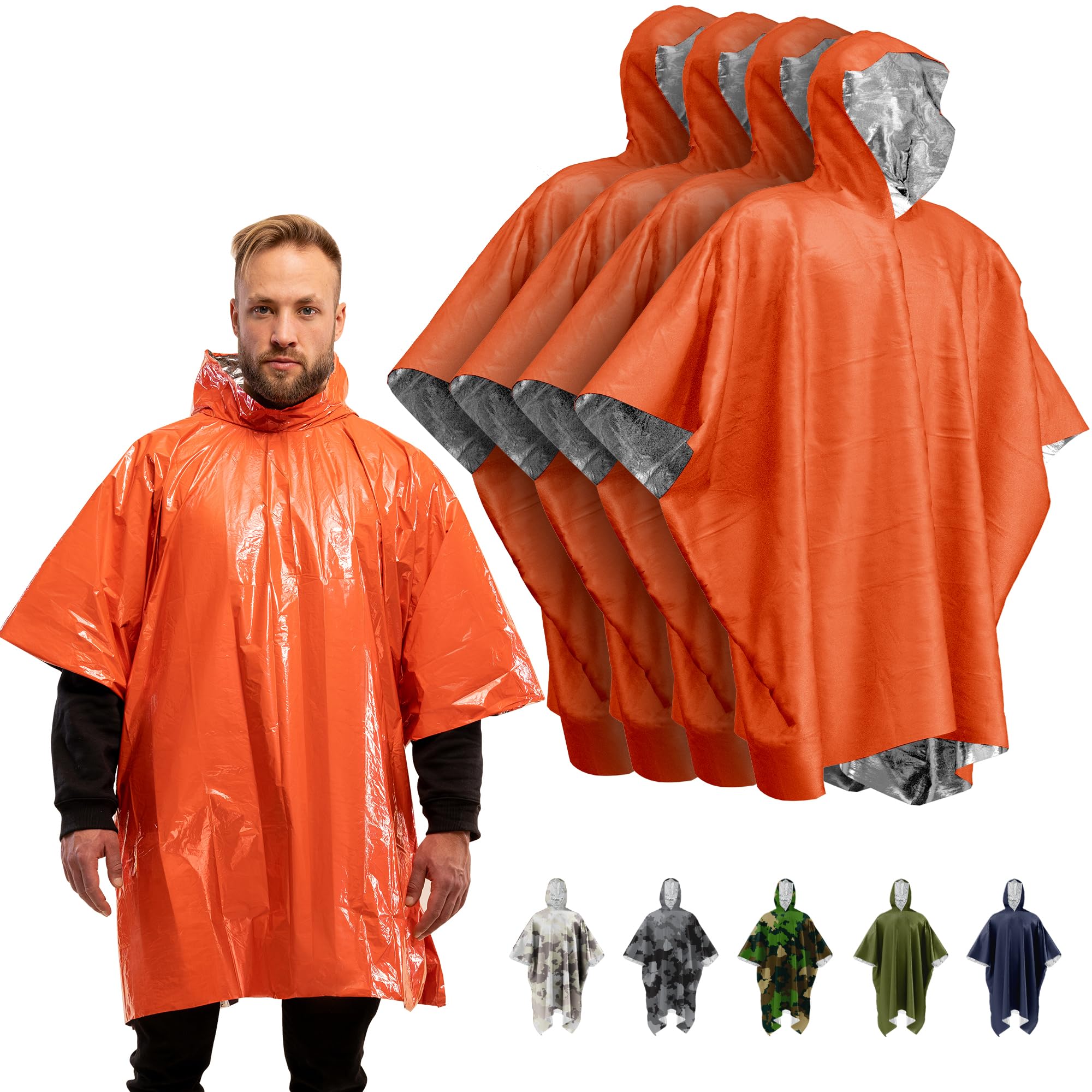 PREPARED4X Emergency Blanket Poncho - Keeps You and Your Gear Dry and Warm During Camping Hiking or Any Outdoor Activity | Thermal Mylar Space Blanket Ponchos to Keep You Prepared to Survive | 3 Pack