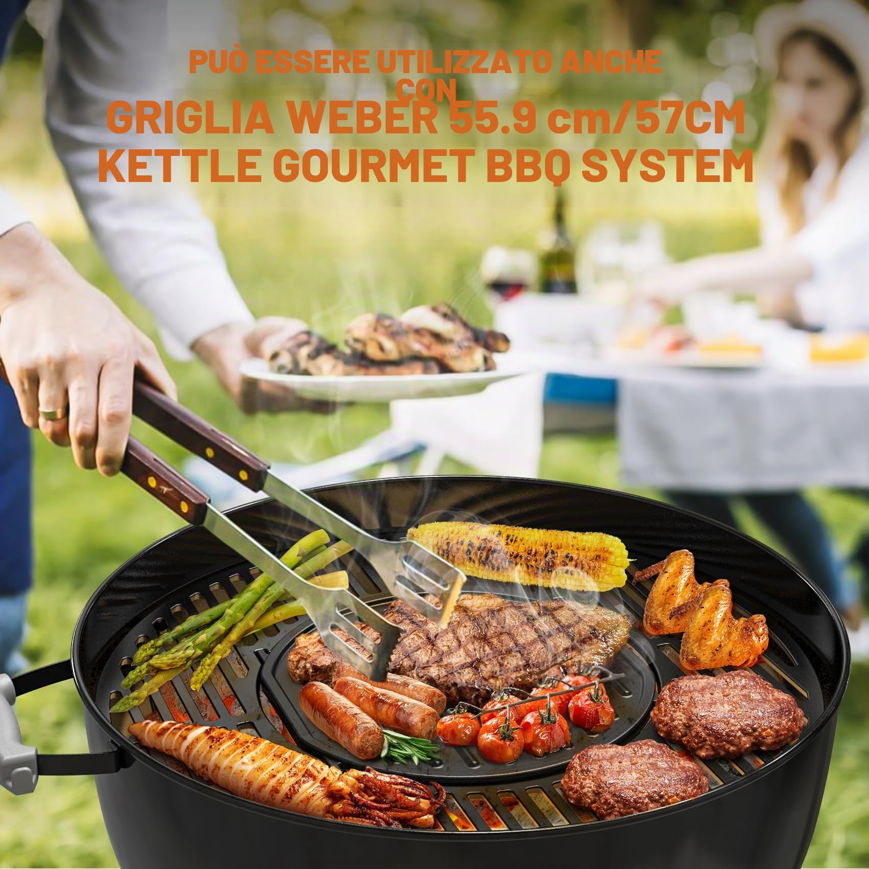 onlyfire Piastra in Ghisa per Weber Gourmet BBQ System, Piastra Reversibile per Weber 57 Kettle Grill, Spirit II 200/300 e Genesis II GS4 System, Inserto Piastra di Ricambio per Weber 64830