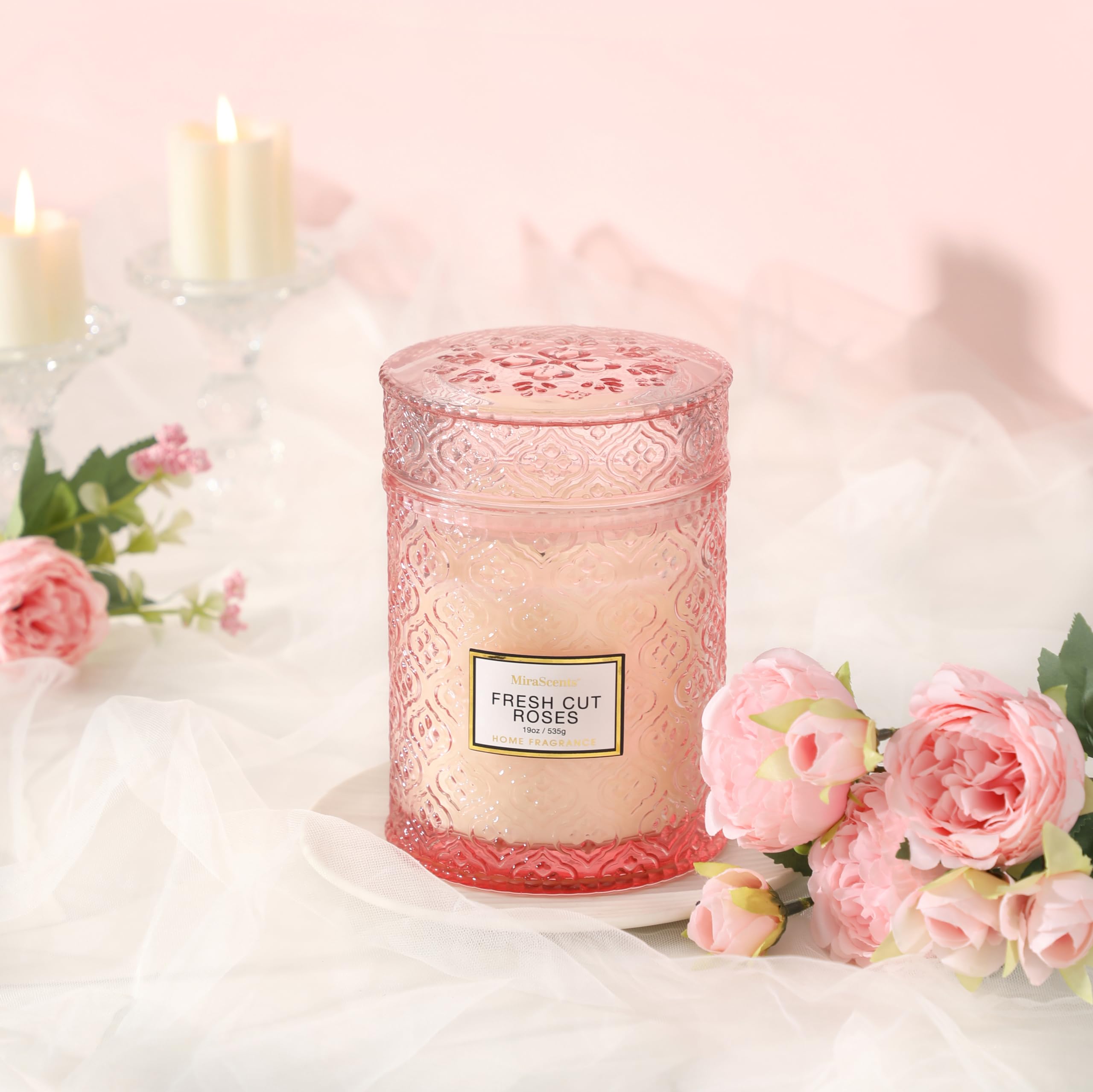Valentines Rose Duftkerzen, große natürliche Soja-Kerze, 88 Stunden Brenndauer, dekorative Kerzen im Glas, Aromatherapie-Kerze, Geschenk für Frauen, 538.6 g
