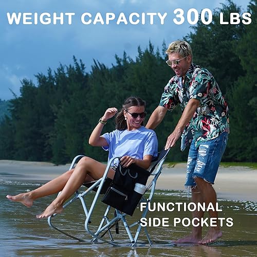 Miniatura 4 de FUNDANGO Mecedora de camping para adultos, mecedora portátil de gran tamaño plegable al aire libre con enfriador y bolsillo lateral para exterior,