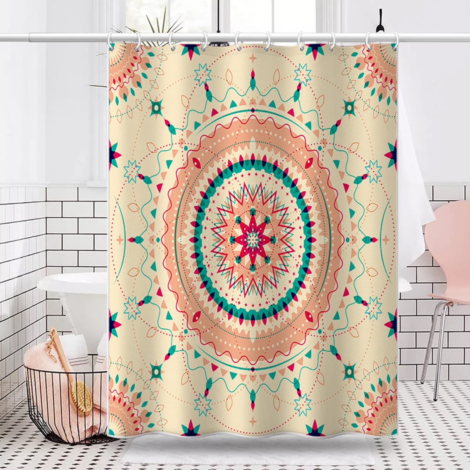 Rideau douche anti moisissure KnSam 200x200 imperméable en polyester à motif géométrique