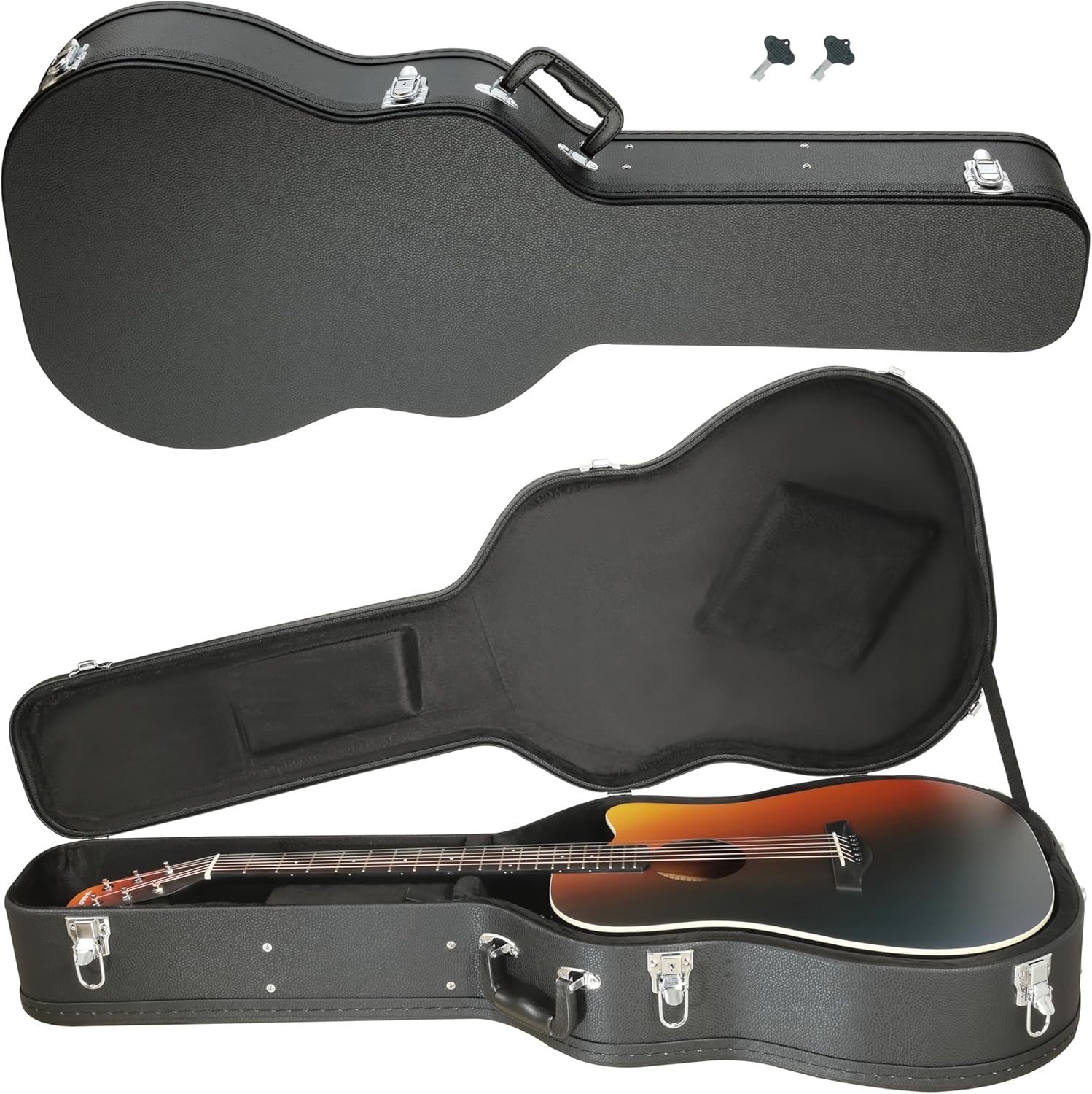 41 Inch Acoustic Guitar Hard Case Wooden Guitar Hard Shell for Acoustic Carrying Case with 2 Lock Latch Key, Black
