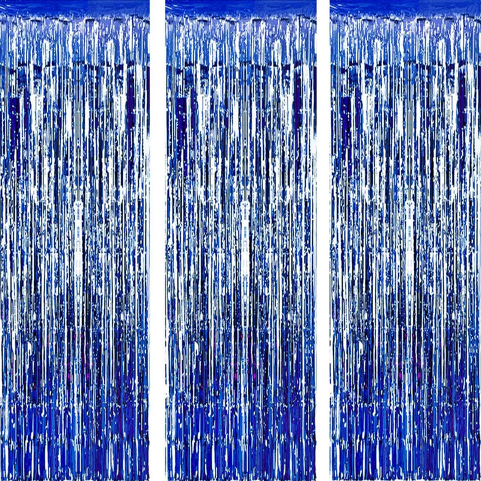 AILEXI 3 confezioni di tende in metallo a forma di foglia, frangia a luccichio, per porta finestra, decorazione per compleanni, forniture per feste di matrimonio, 3 ft*8 ft (92 x 245 cm) - blu scuro