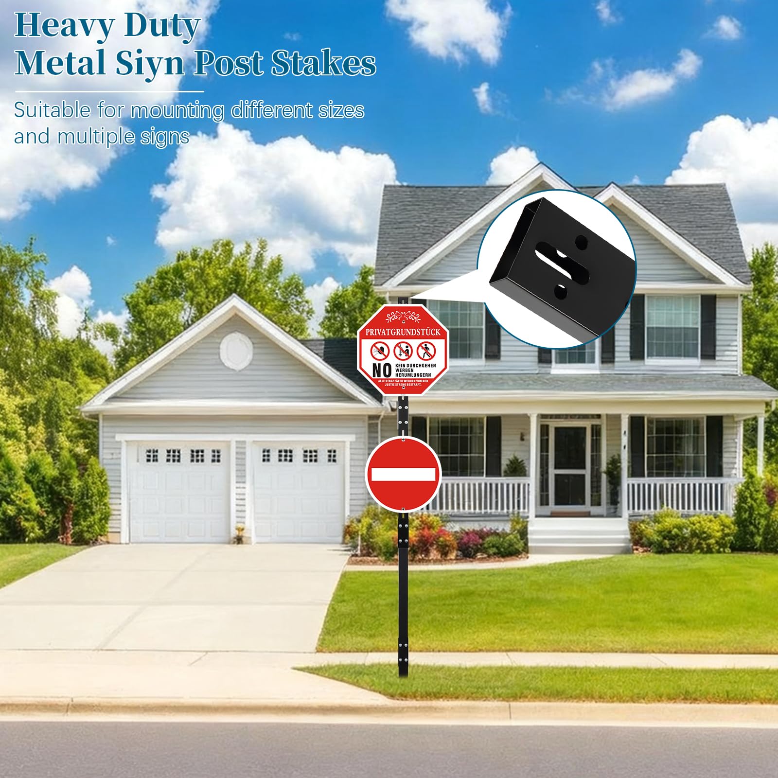 Poteau de Style I signalisation au Sol de sécurité Poteau Lourd Supports de poteaux métalliques Robustes pour Panneaux – Polyvalents et durables (Noir, 2400 mm)