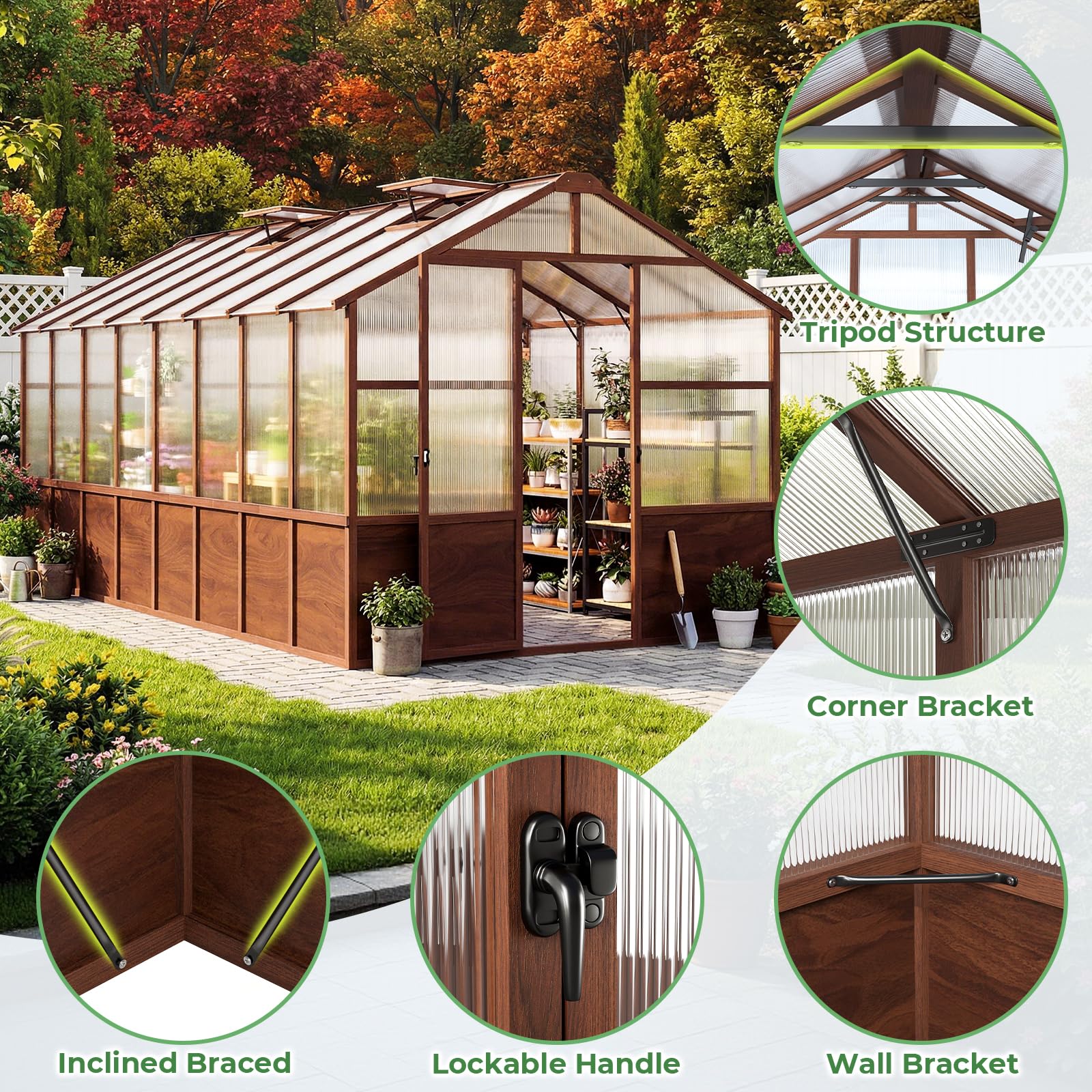 Amazon.com : Jocoevol 8x16FT Greenhouse for Outdoors, Wooden Frame