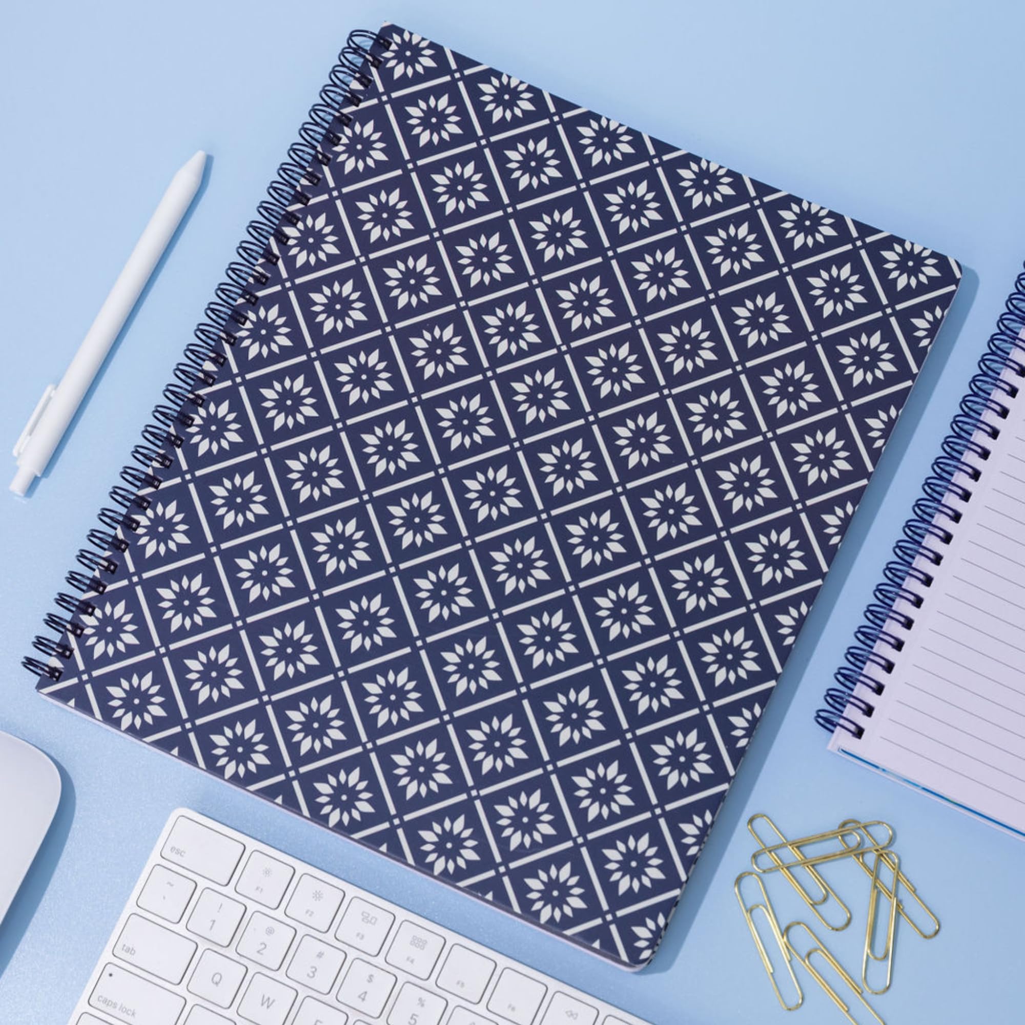 Steel Mill & Co Cute Large Spiral Notebook College Ruled, 11" x 9.5" with Durable Hardcover and 160 Lined Pages (Navy Geo) - Image 4