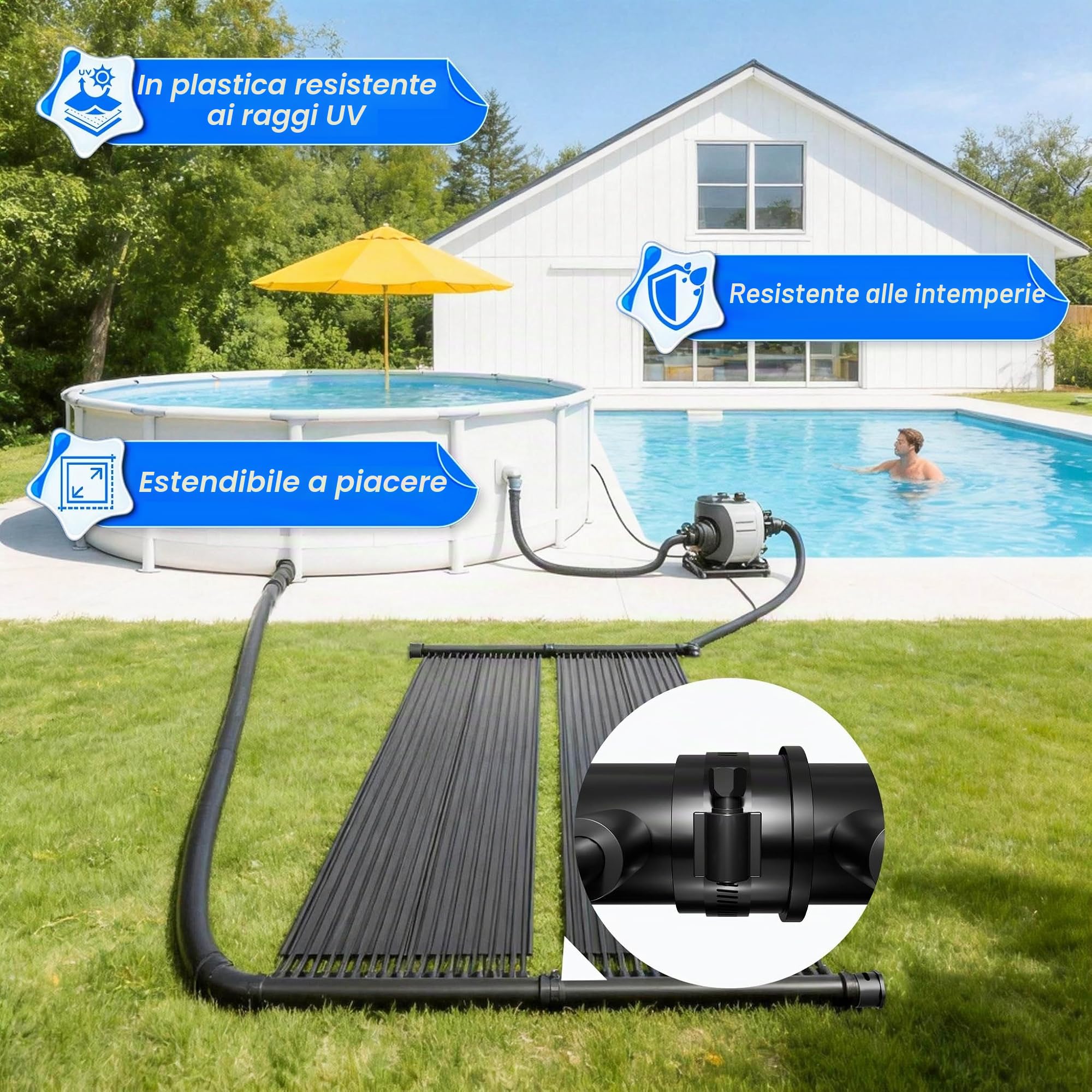 Froadp Riscaldamento solare per piscina, piscina, riscaldamento ad acqua calda, riscaldamento solare, tappetino riscaldante per piscina, tappetino riscaldante in NBR+PVC, estensibile, nero, 300 x 70