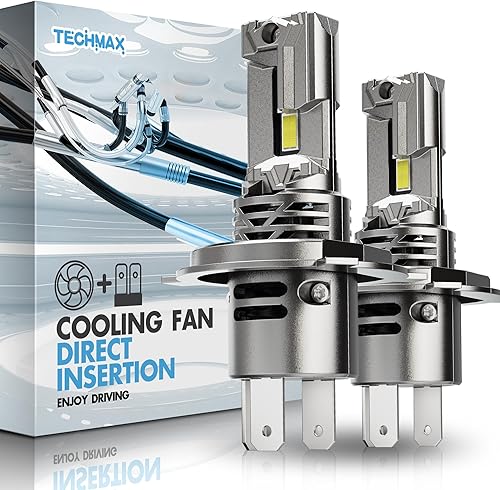 TECHMAX Foco H4 - 800% Super Brillante, Focos LED H4/9003 de Xenón Blanco 6500K con Ventilador de Enfriamiento de 16000PRM, Paquete de 2