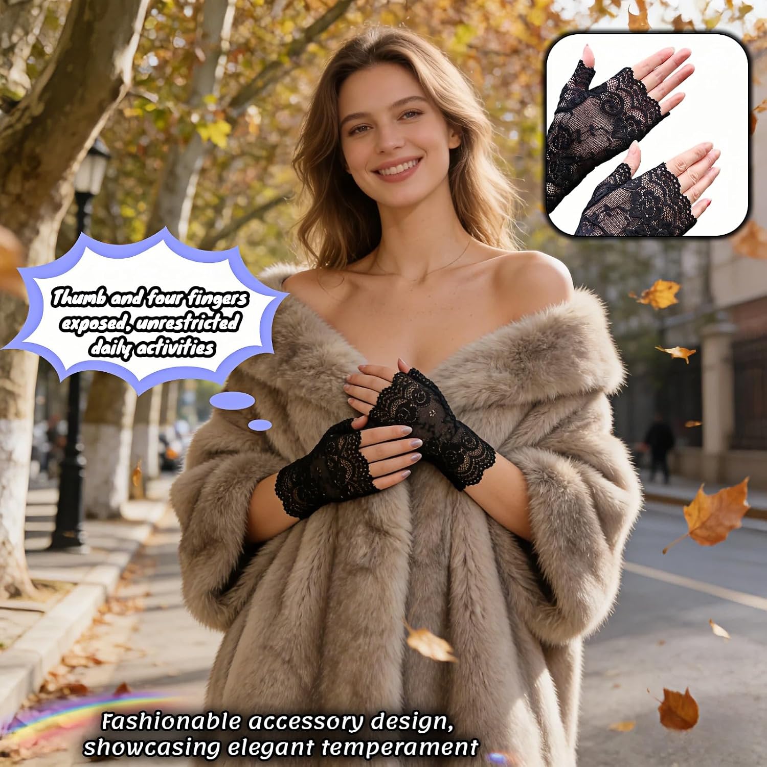 Women's Short Lace Fingerless Gloves, Sun Protection UV Proof Elegant Wedding Opera Party Flapper 1920s Costume Role Play Evening Gloves, Breathable & Elastic